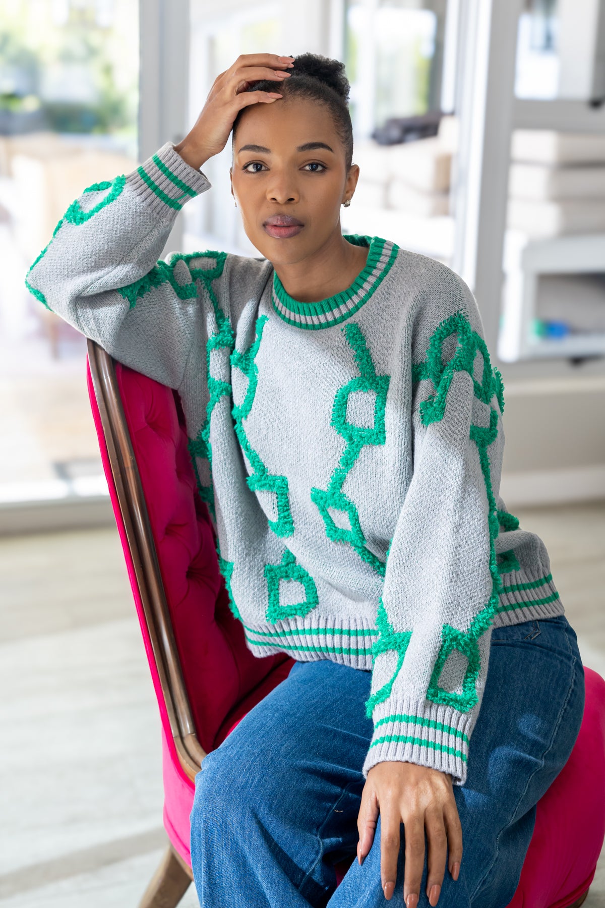 Berkely - Grey Crew Neck with Green Detail
