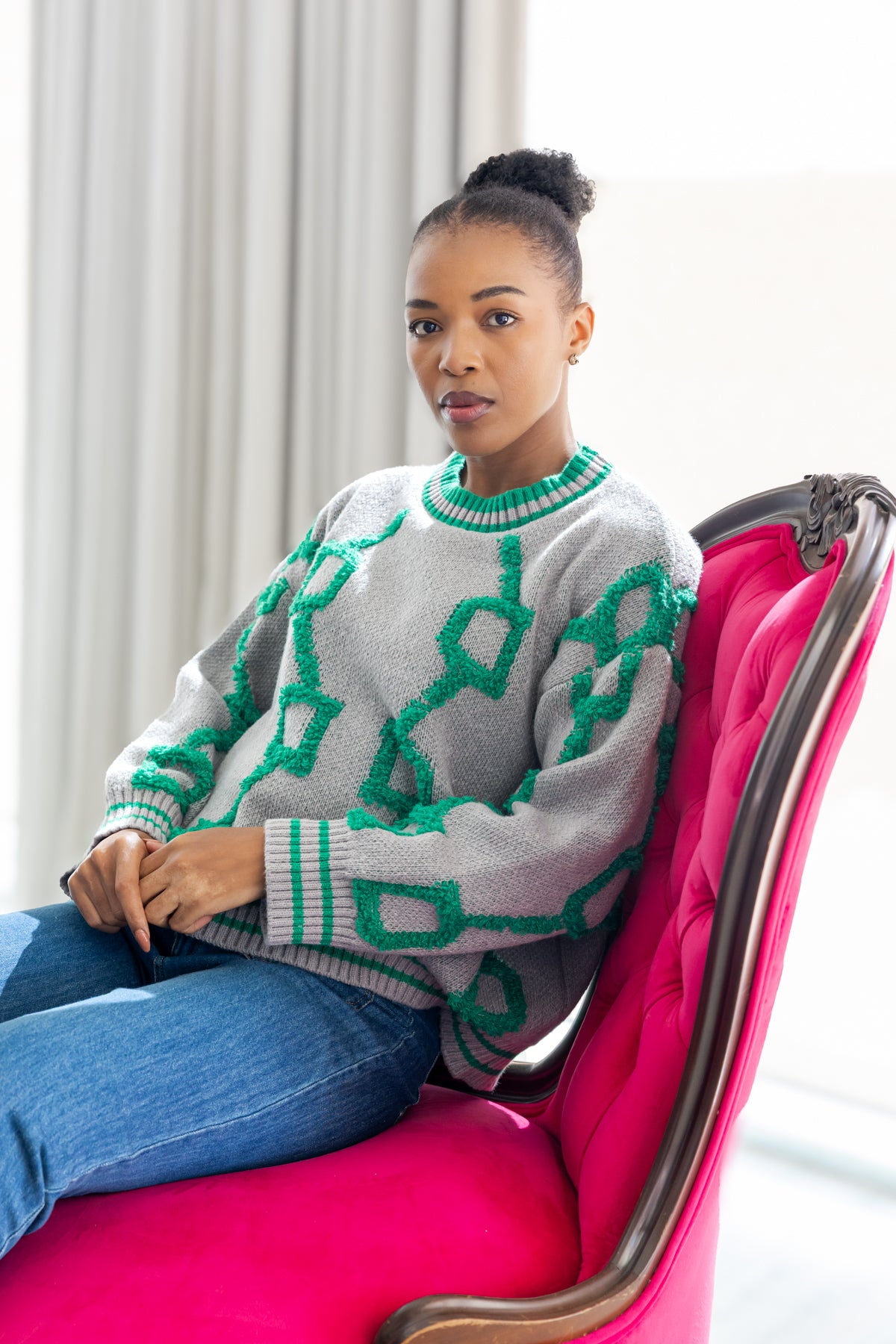Berkely - Grey Crew Neck with Green Detail