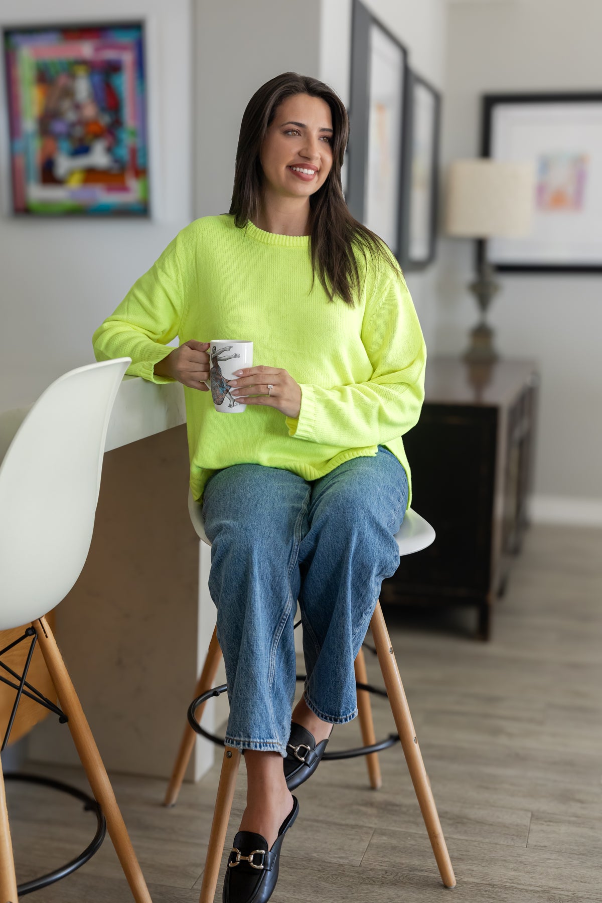 Luna - Neon Lime Crew Neck with Side Slit