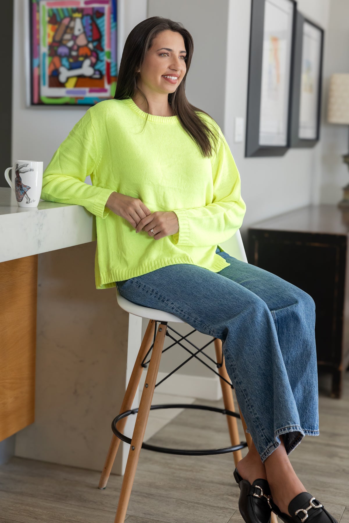 Luna - Neon Lime Crew Neck with Side Slit