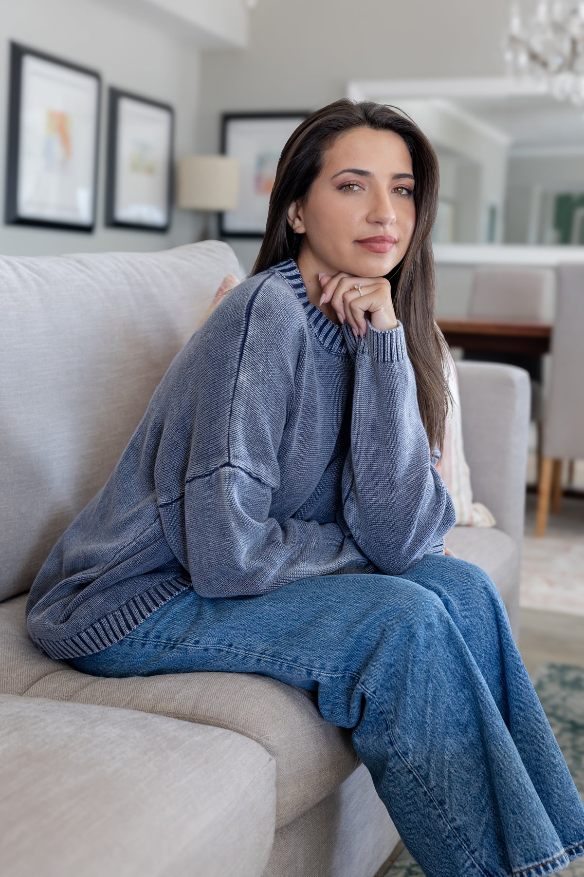 Tivoli - Distressed Cotton Crew Neck, Denim Blue