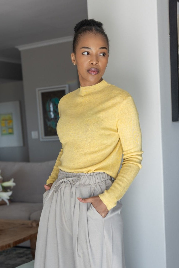 Lancaster - Fine Knit Funnel with Asymmetric Hem, Butter