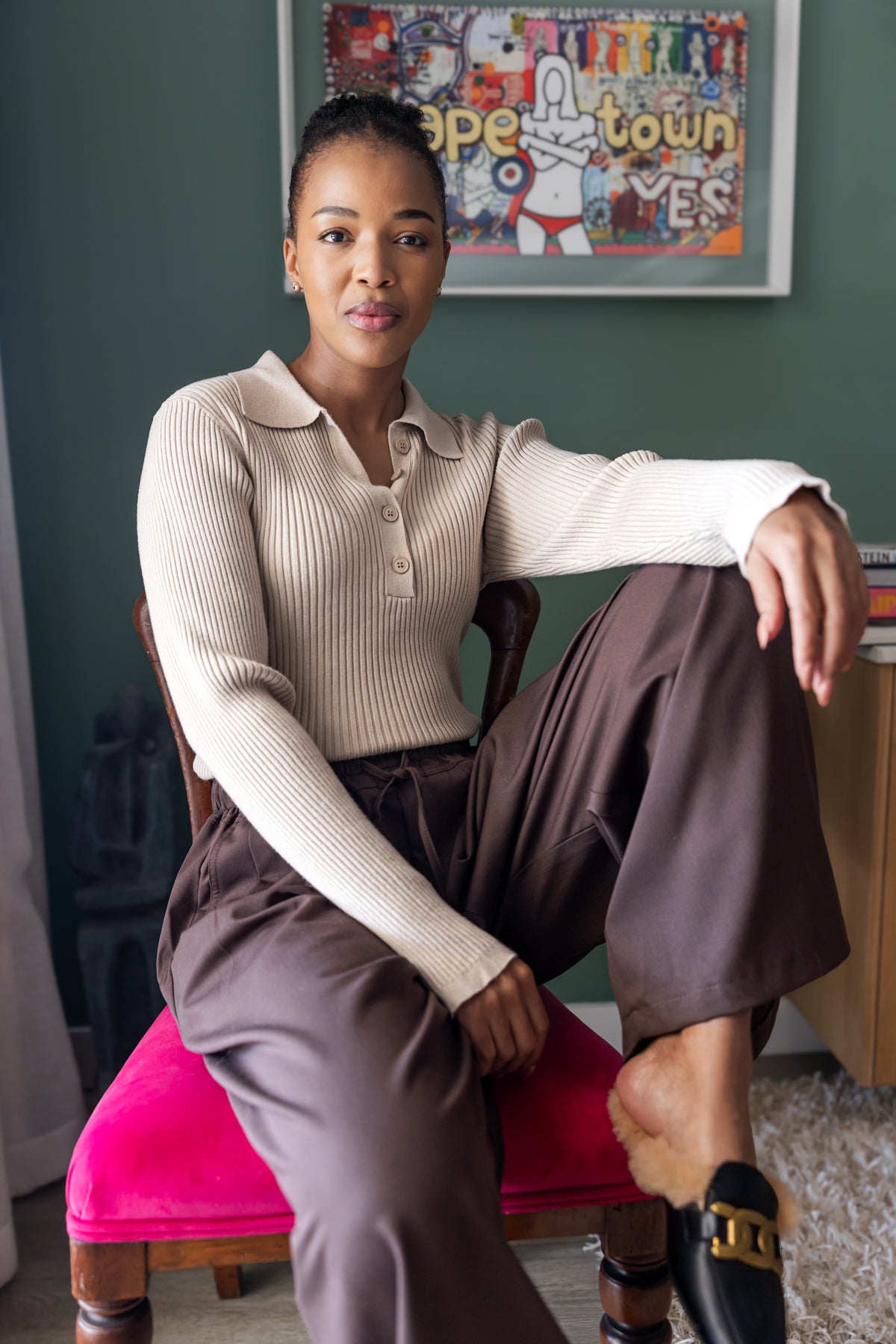 Fontana - Rib Button Collar Knit, Stone