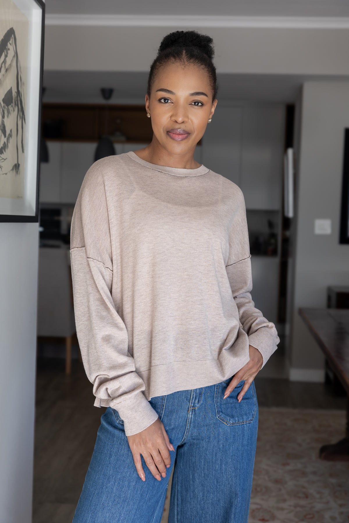 Irvine - Classic Crew with Stitching Detail, Stone