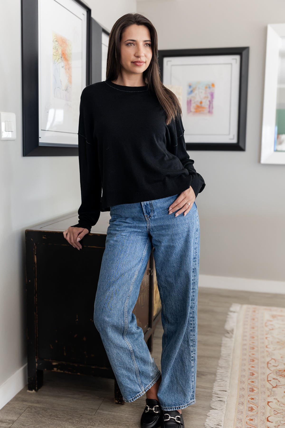 Irvine - Classic Crew with Stitching Detail, Black