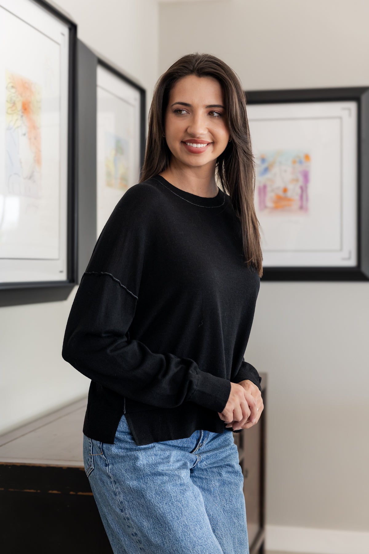 Irvine - Classic Crew with Stitching Detail, Black