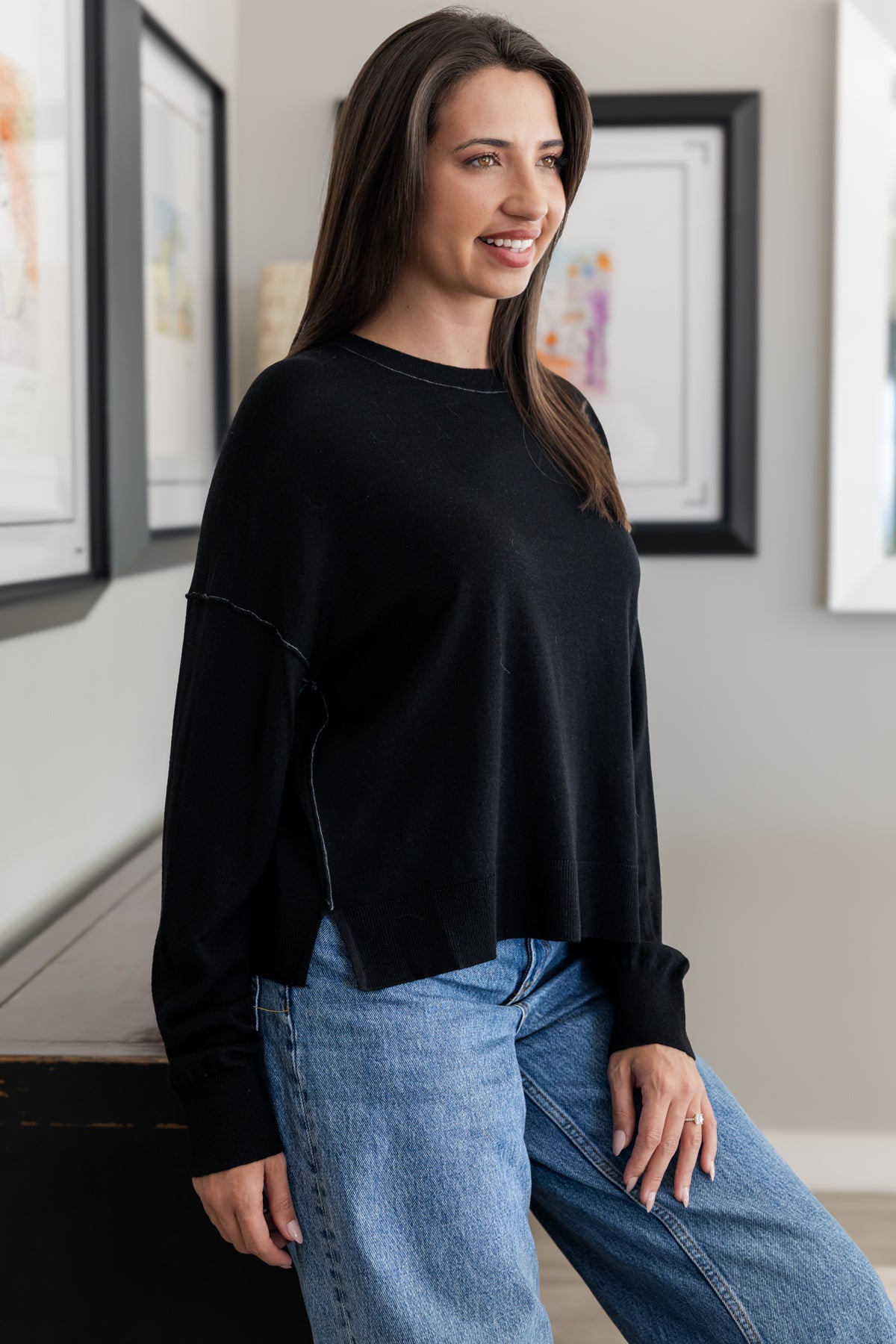 Irvine - Classic Crew with Stitching Detail, Black