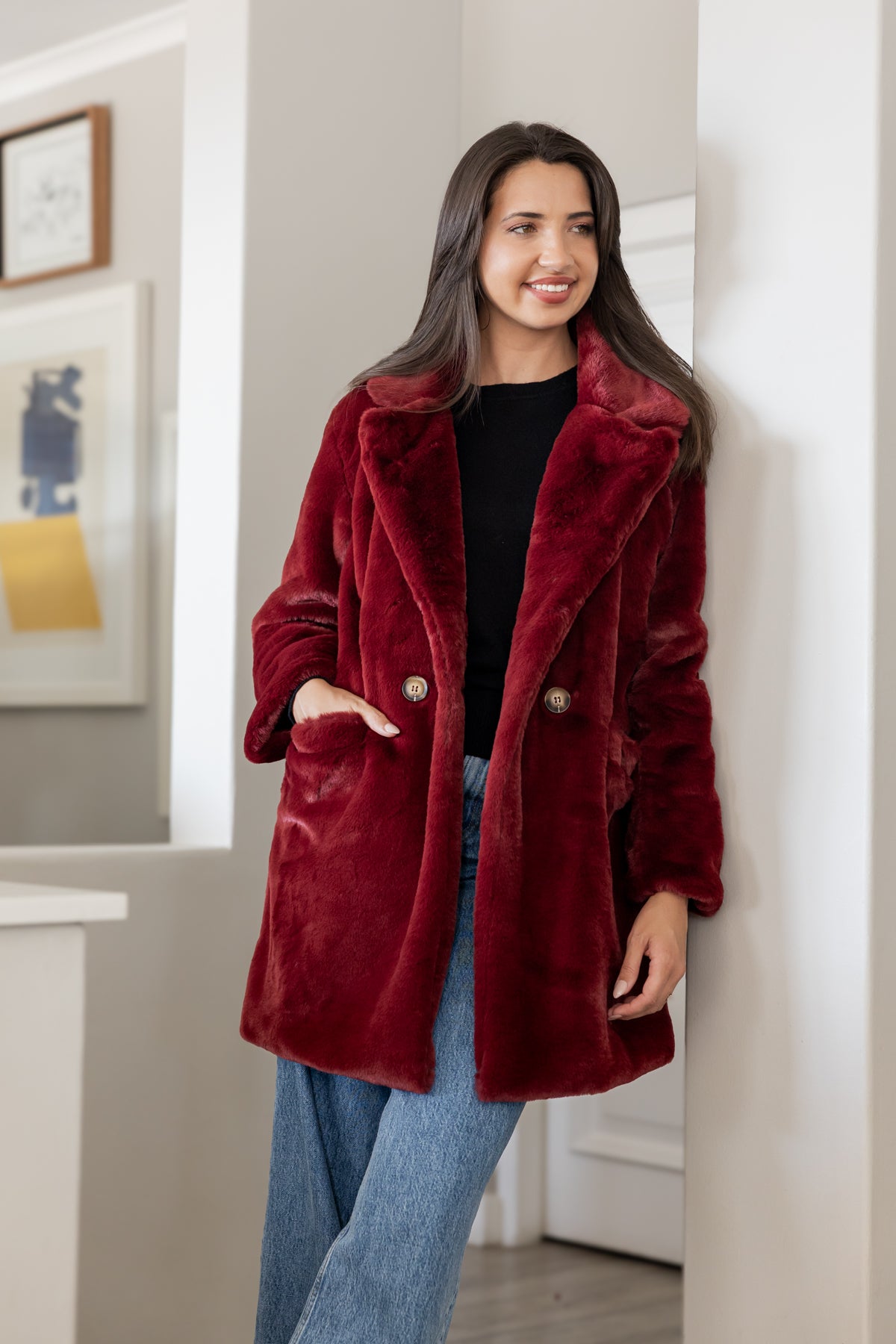 Montreal - Faux Fur Lined Jacket, Bordeaux