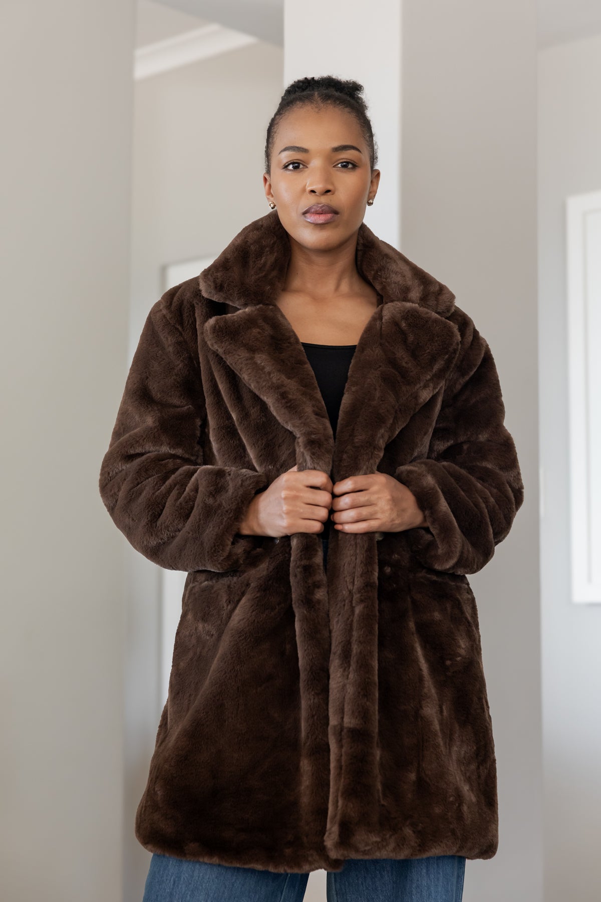 Montreal - Faux Fur Lined Jacket, Chocolate