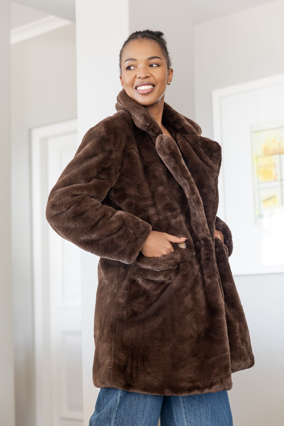 Montreal - Faux Fur Lined Jacket, Chocolate