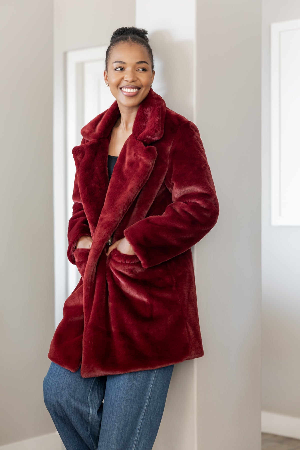 Montreal - Faux Fur Lined Jacket, Bordeaux