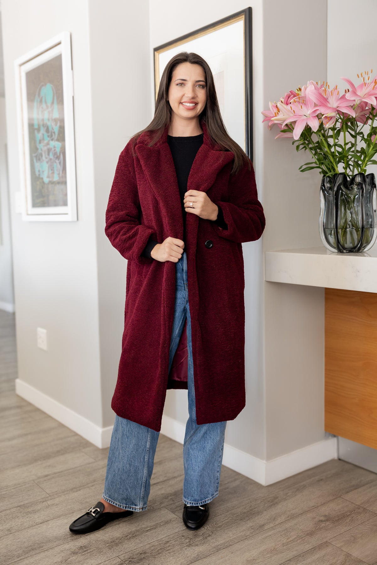 Nouvelle - Teddy Fur Lined Coat, Bordeaux