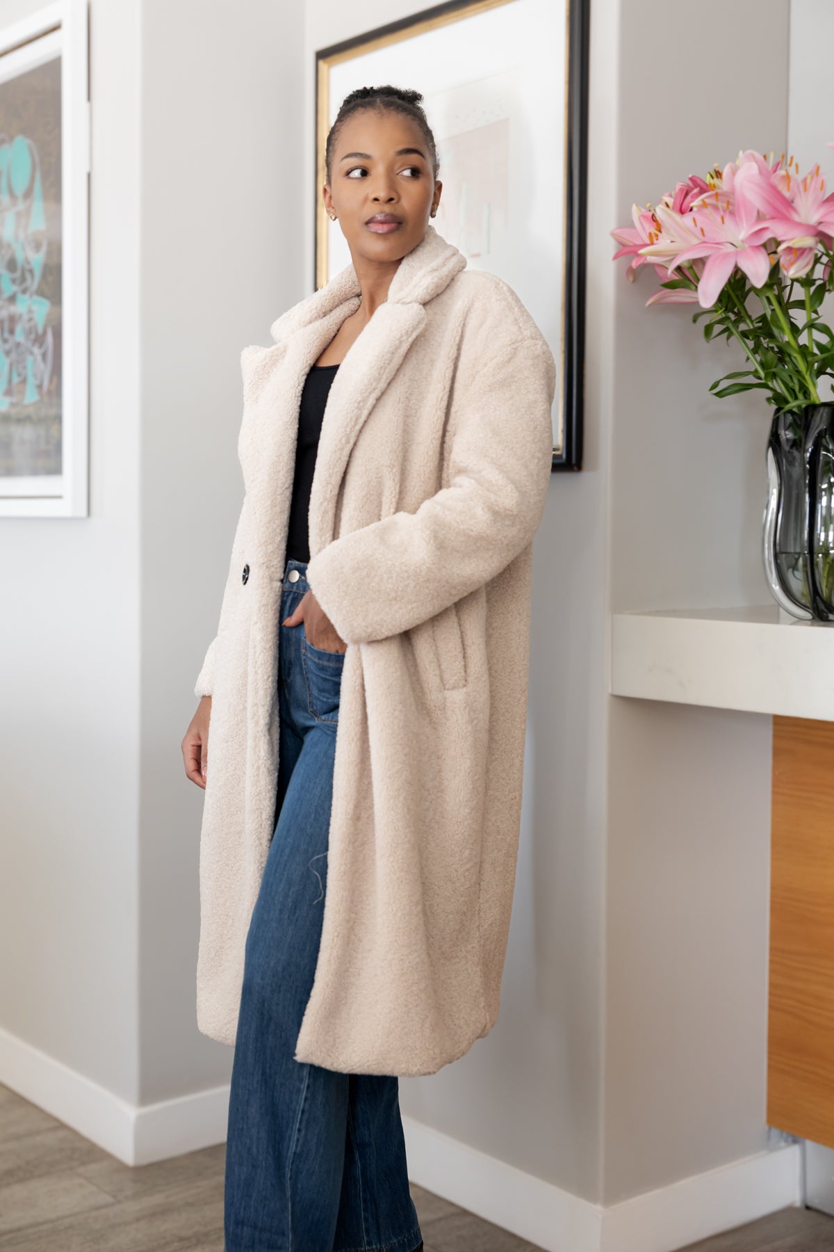 Nouvelle - Teddy Fur Lined Coat, Cream