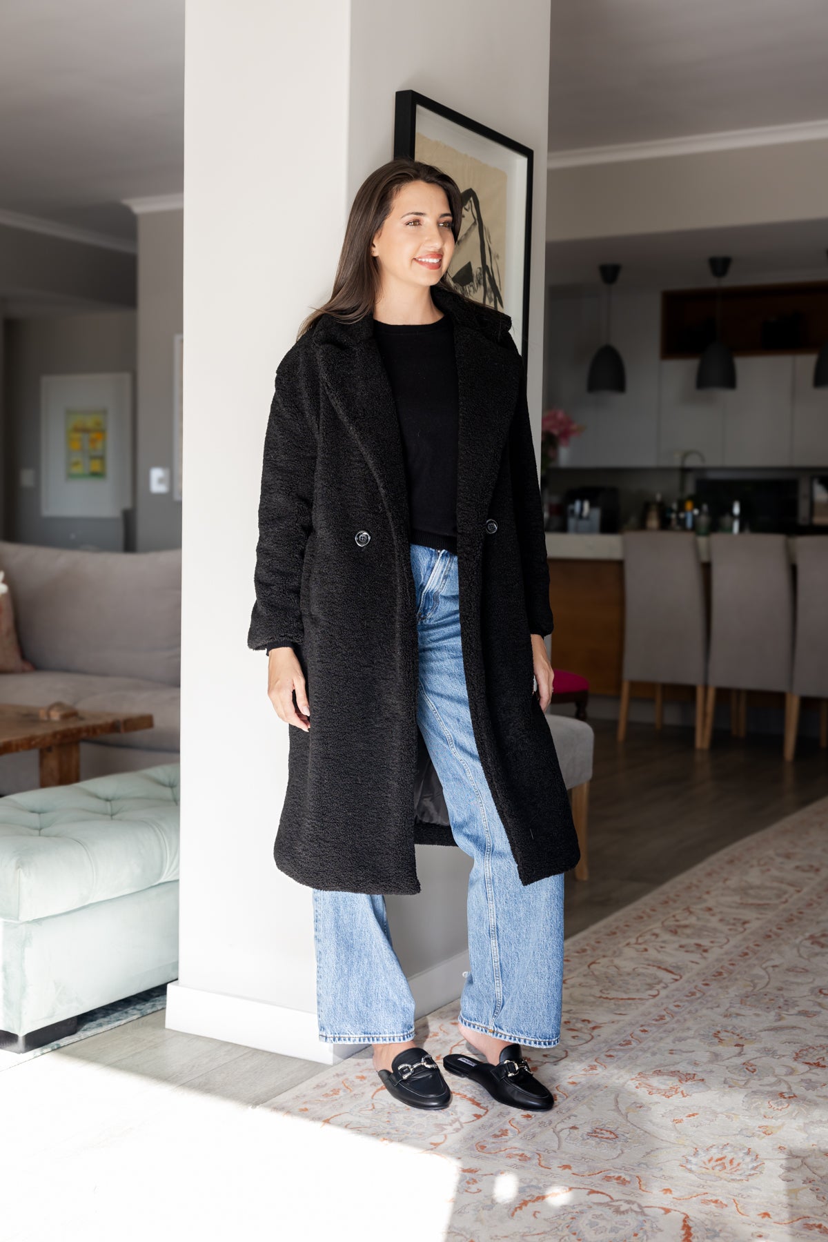 Nouvelle - Teddy Fur Lined Coat, Black