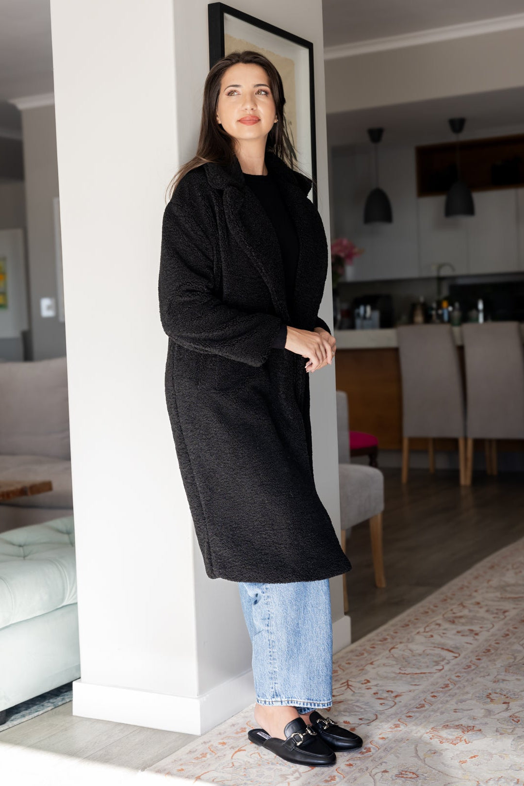 Nouvelle - Teddy Fur Lined Coat, Black