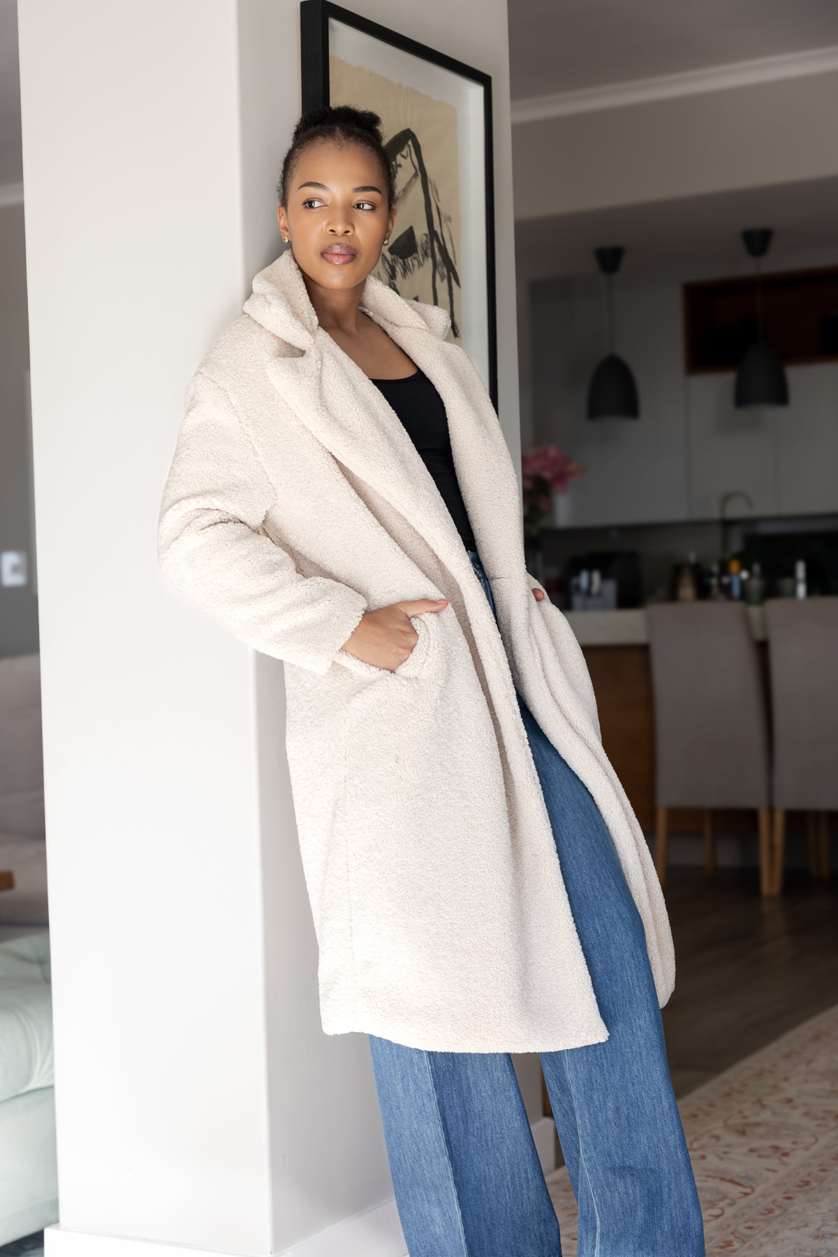 Nouvelle - Teddy Fur Lined Coat, Cream