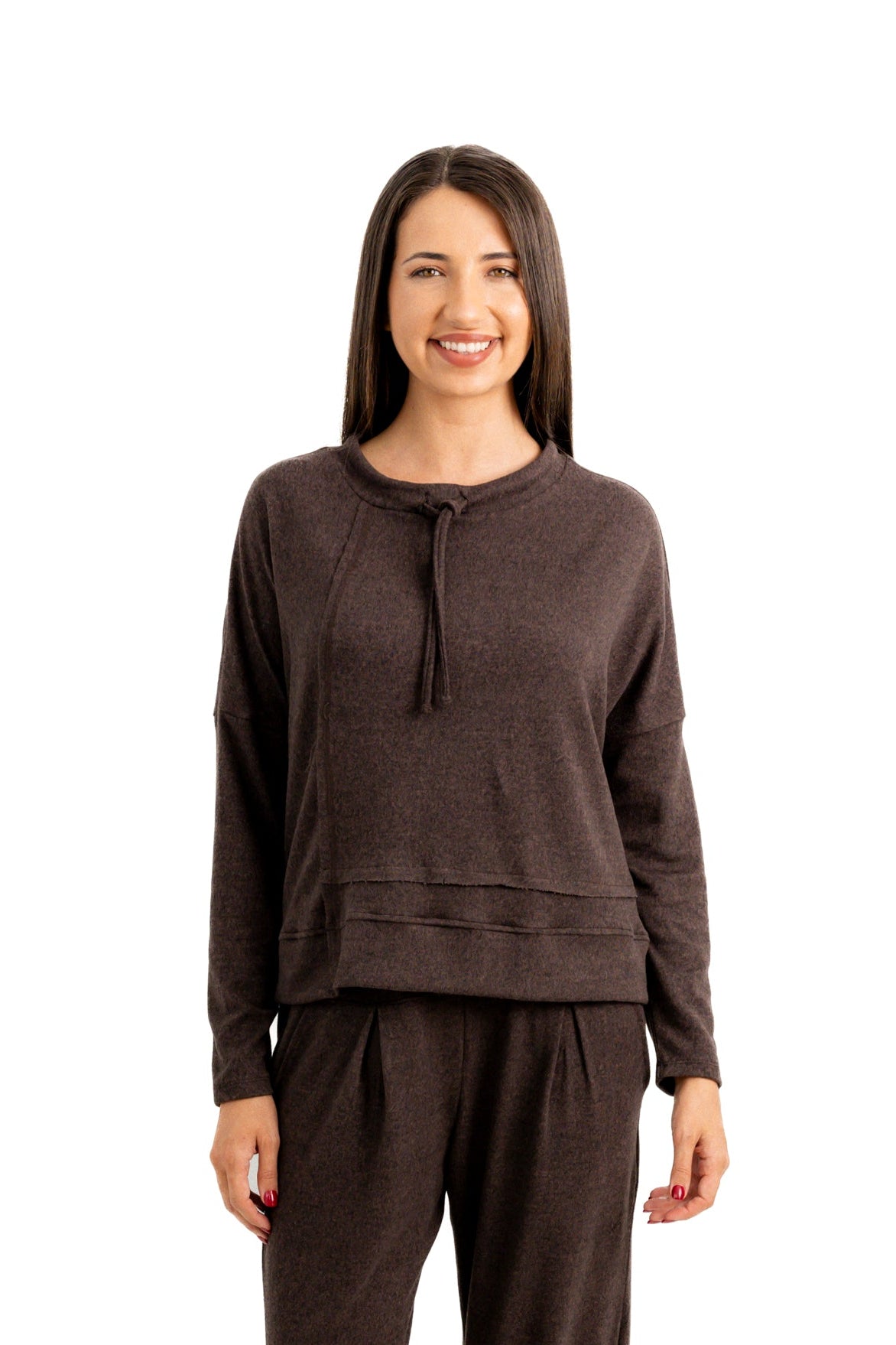 Tavi - Super Soft Styled Drawstring Top, Chocolate