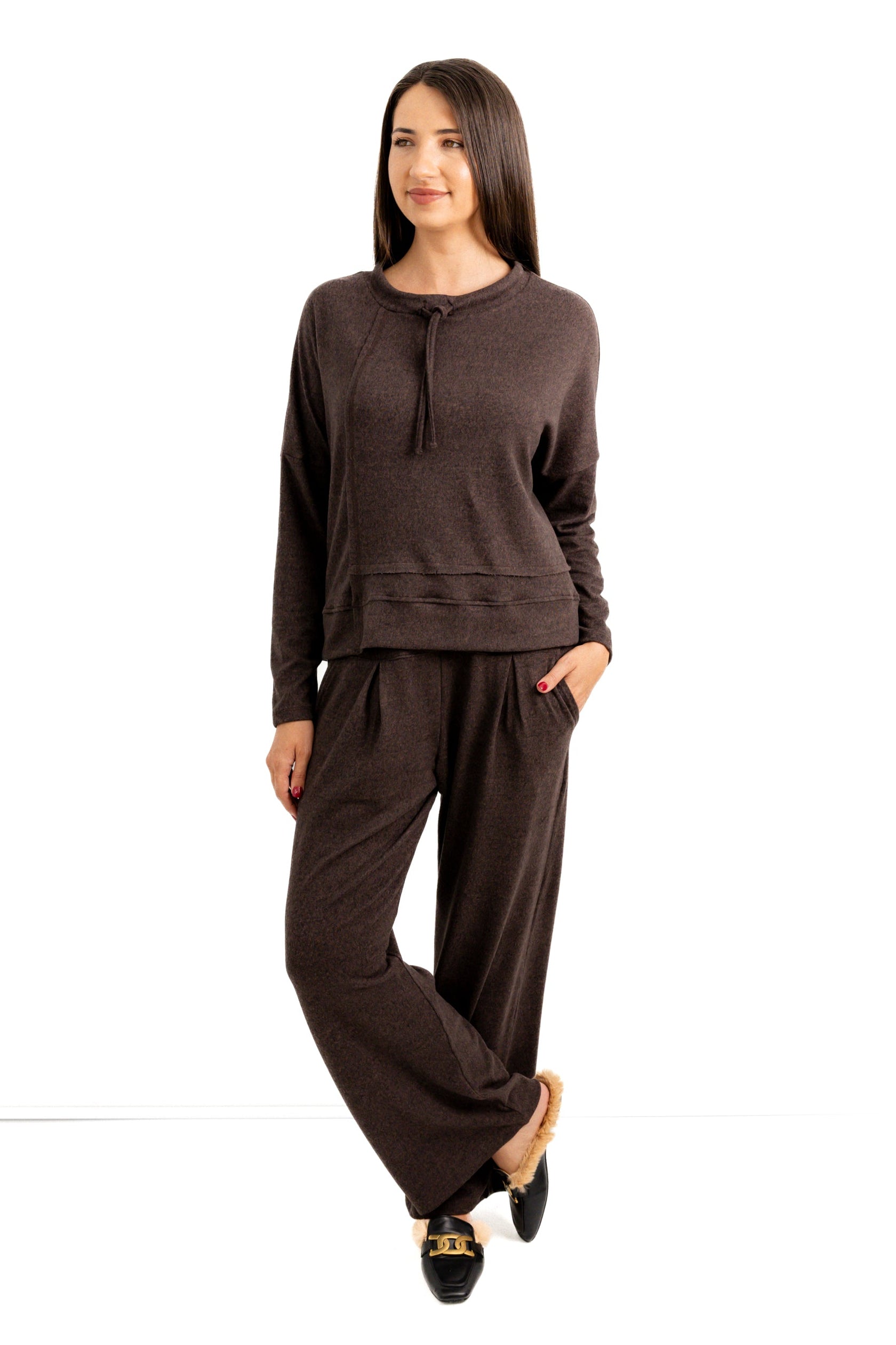 Tavi - Super Soft Styled Drawstring Top, Chocolate