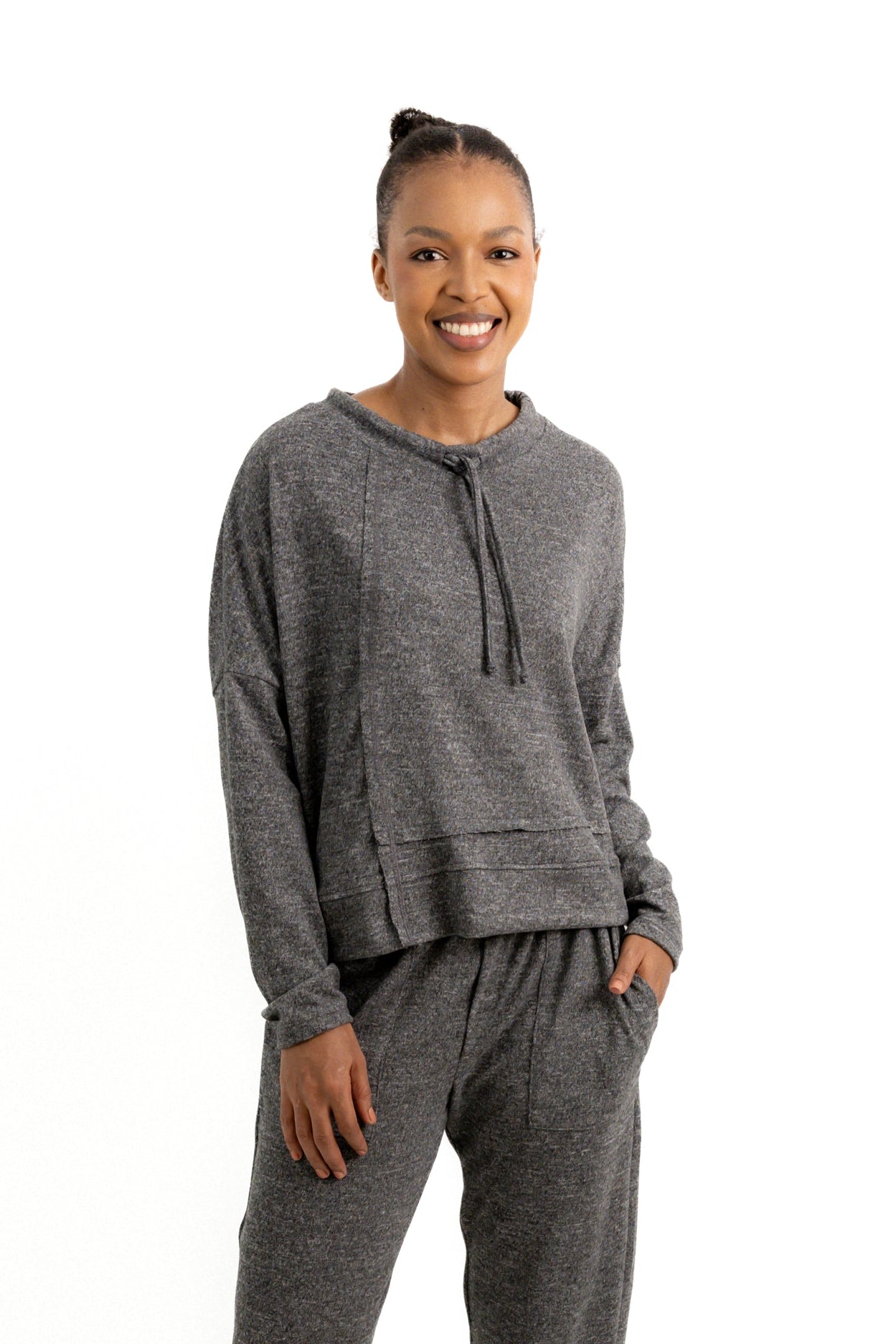 Tavi - Super Soft Styled Drawstring Top, Charcoal