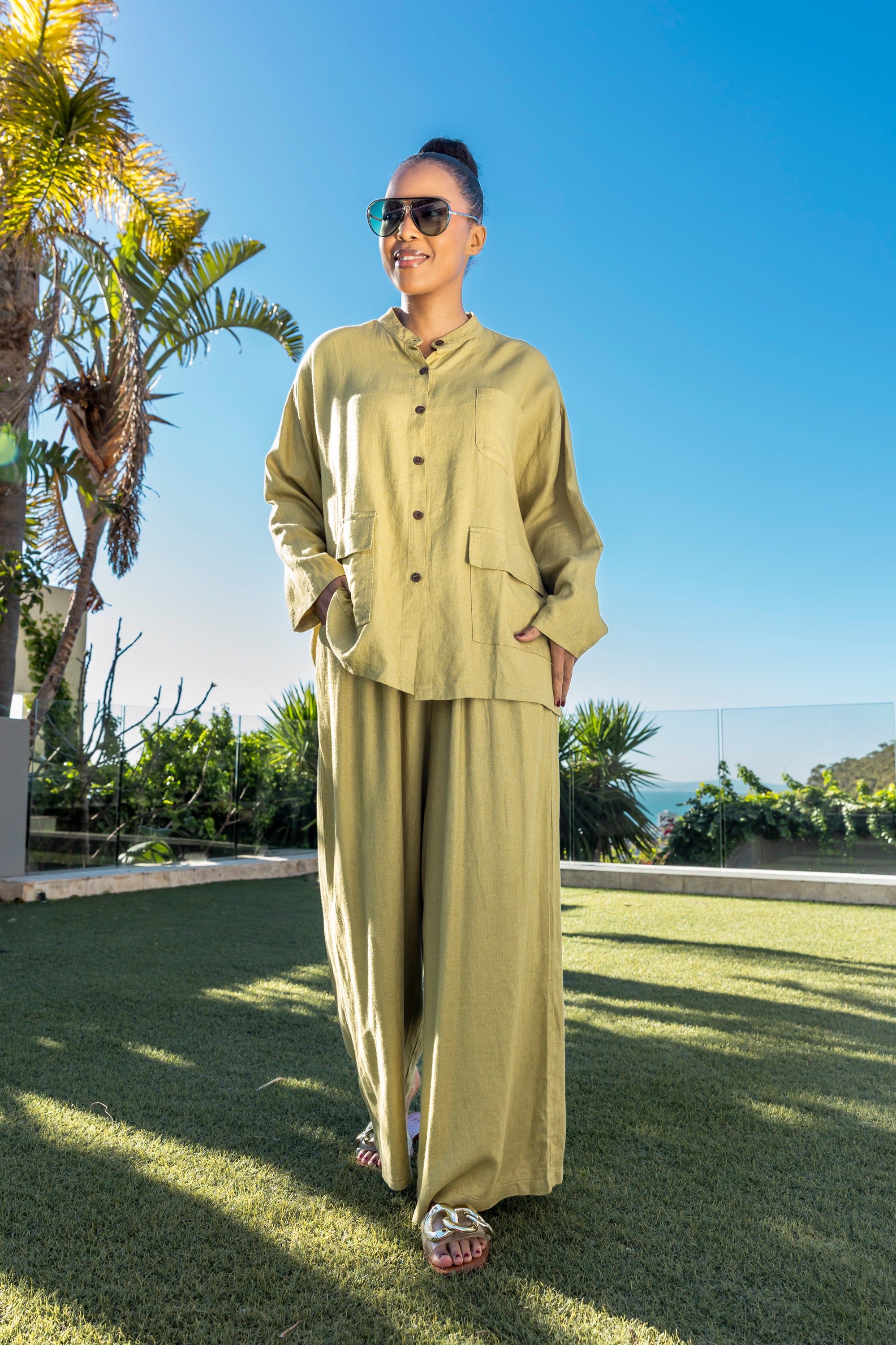 Cotton Rami Matching Zen Style Set, Chartreuse
