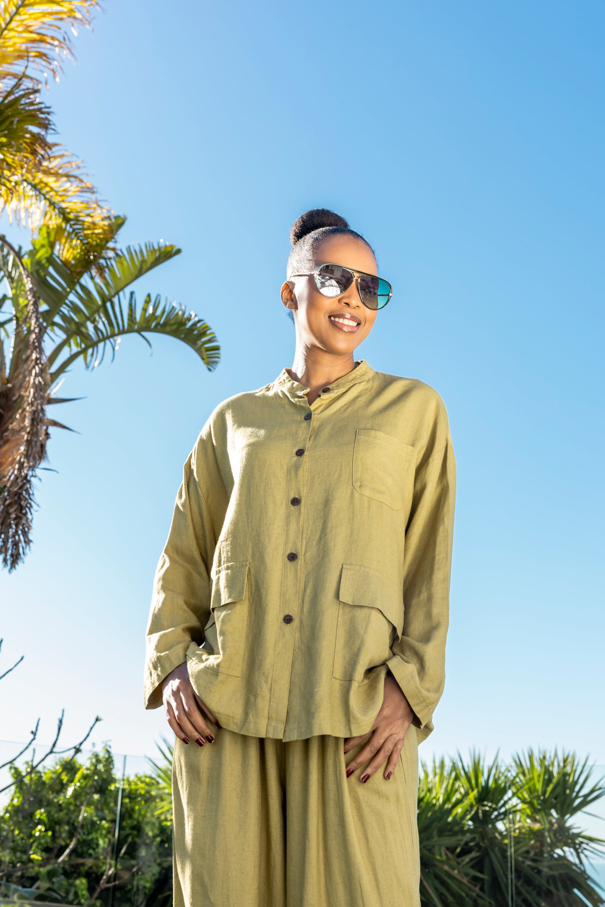 Cotton Rami Matching Zen Style Set, Chartreuse