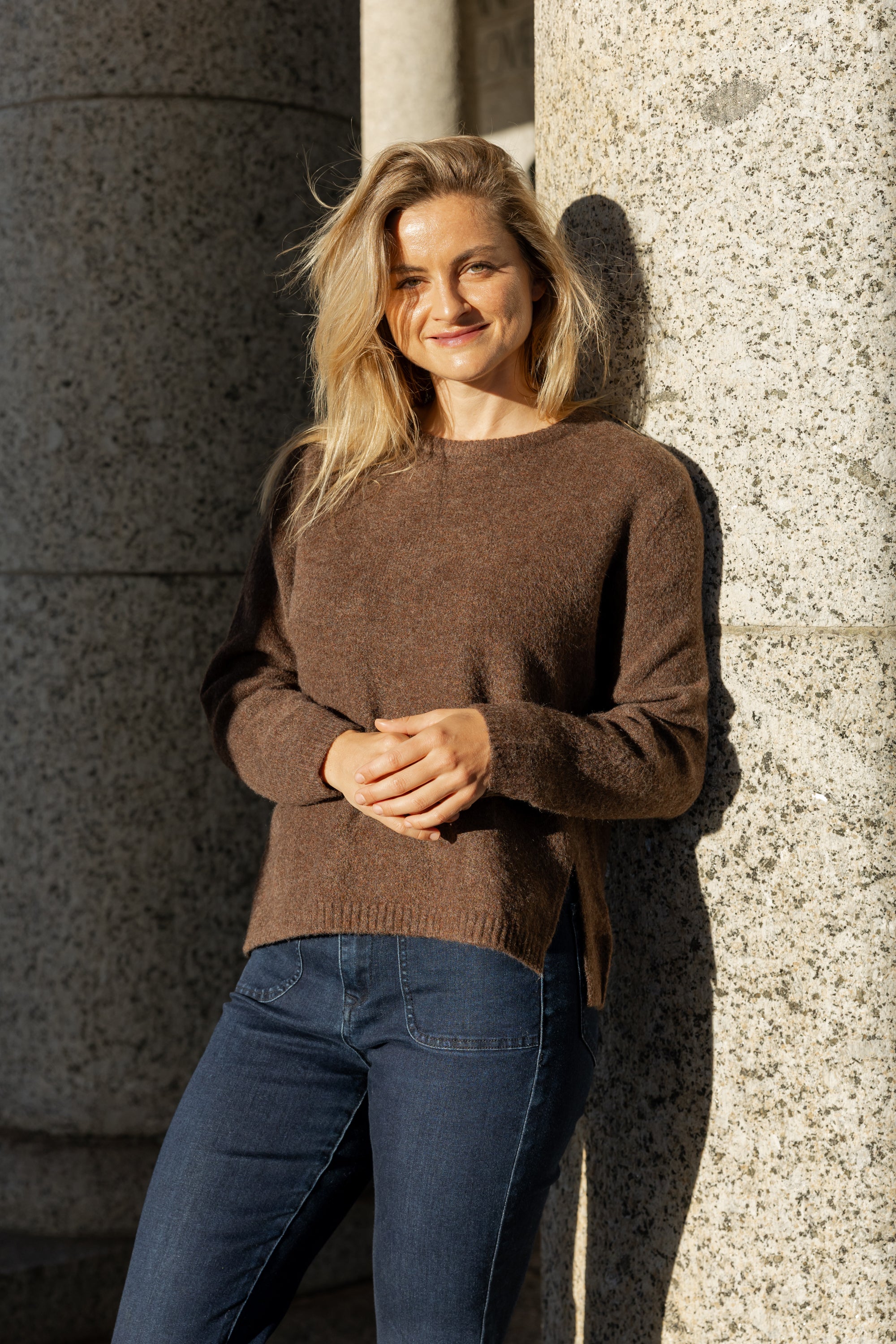 Pamplona - Crew Neck With Side Slit, Choc