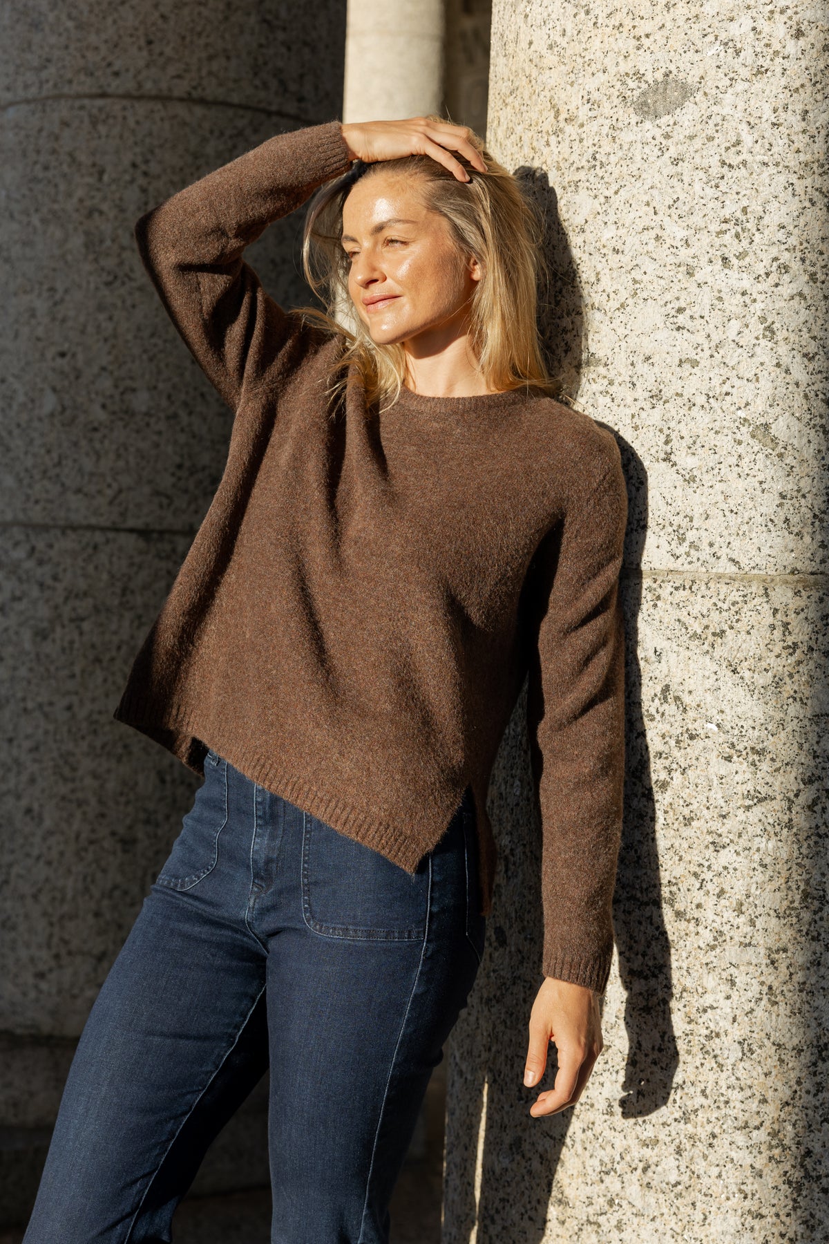 Pamplona - Crew Neck With Side Slit, Choc