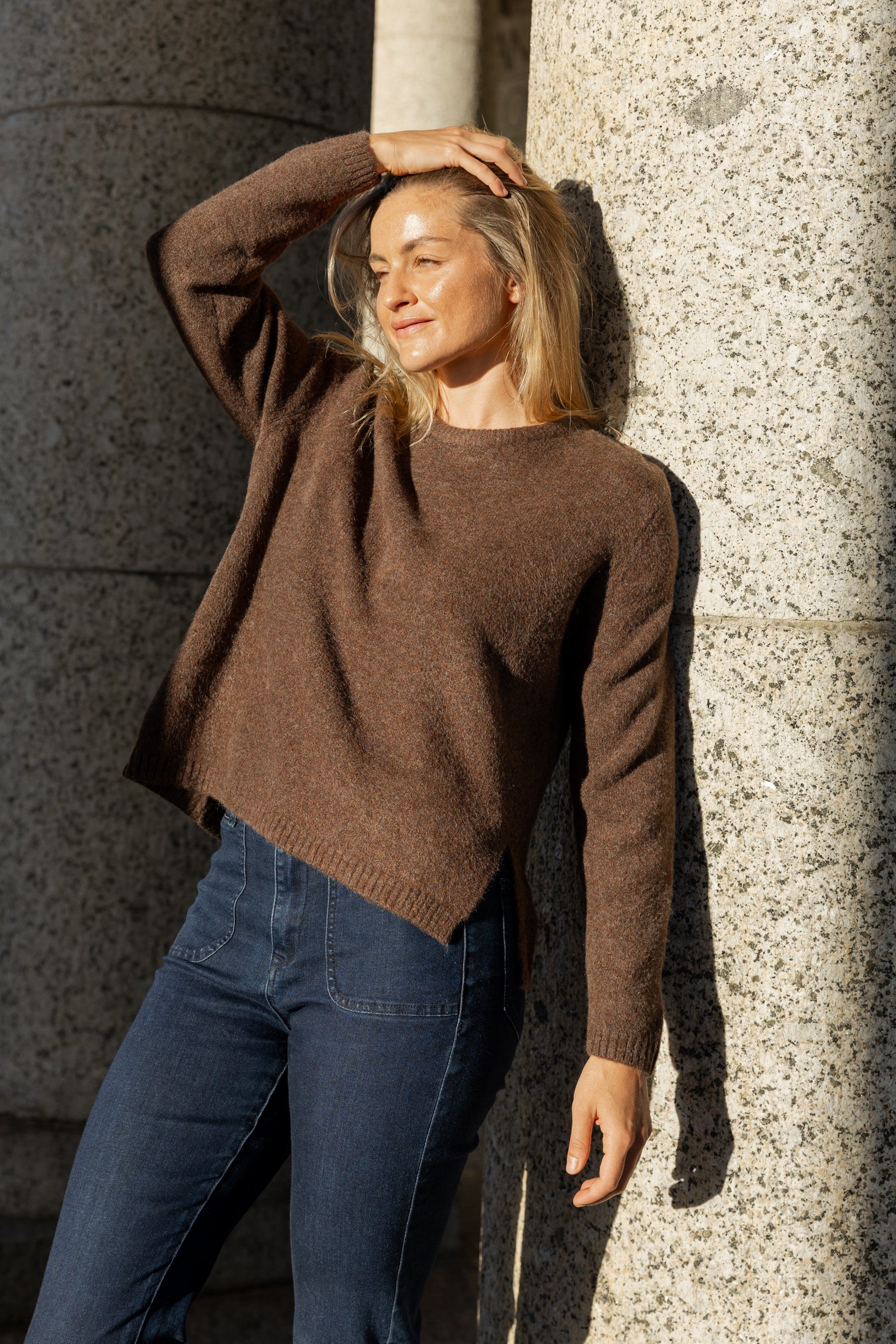 Pamplona - Crew Neck With Side Slit, Choc