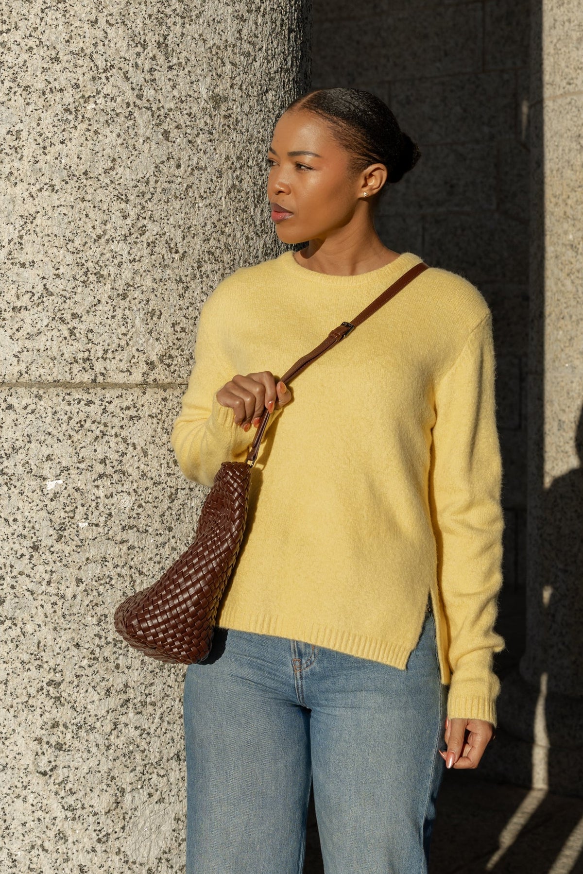 Pamplona - Crew Neck With Side Slit, Butter