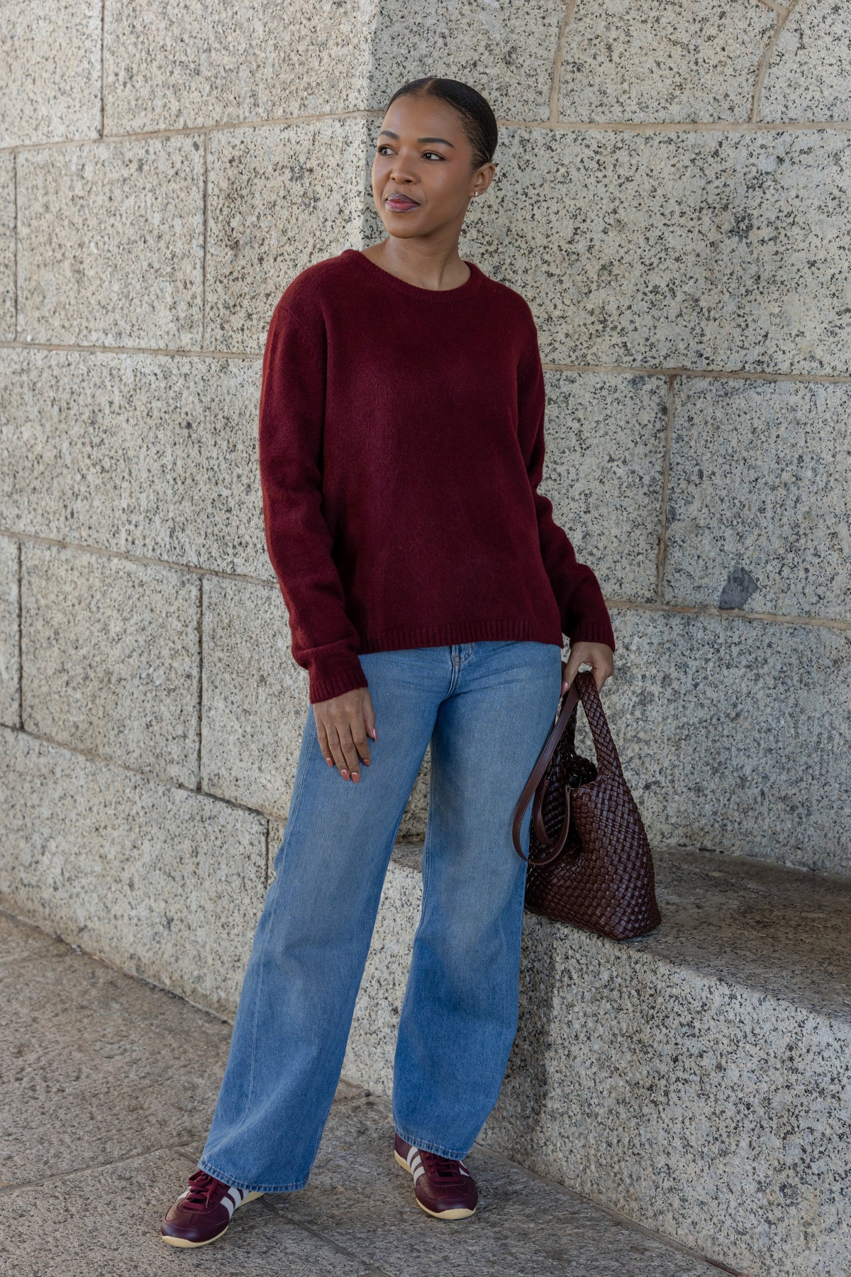 Pamplona - Crew Neck With Side Slit, Bordeaux