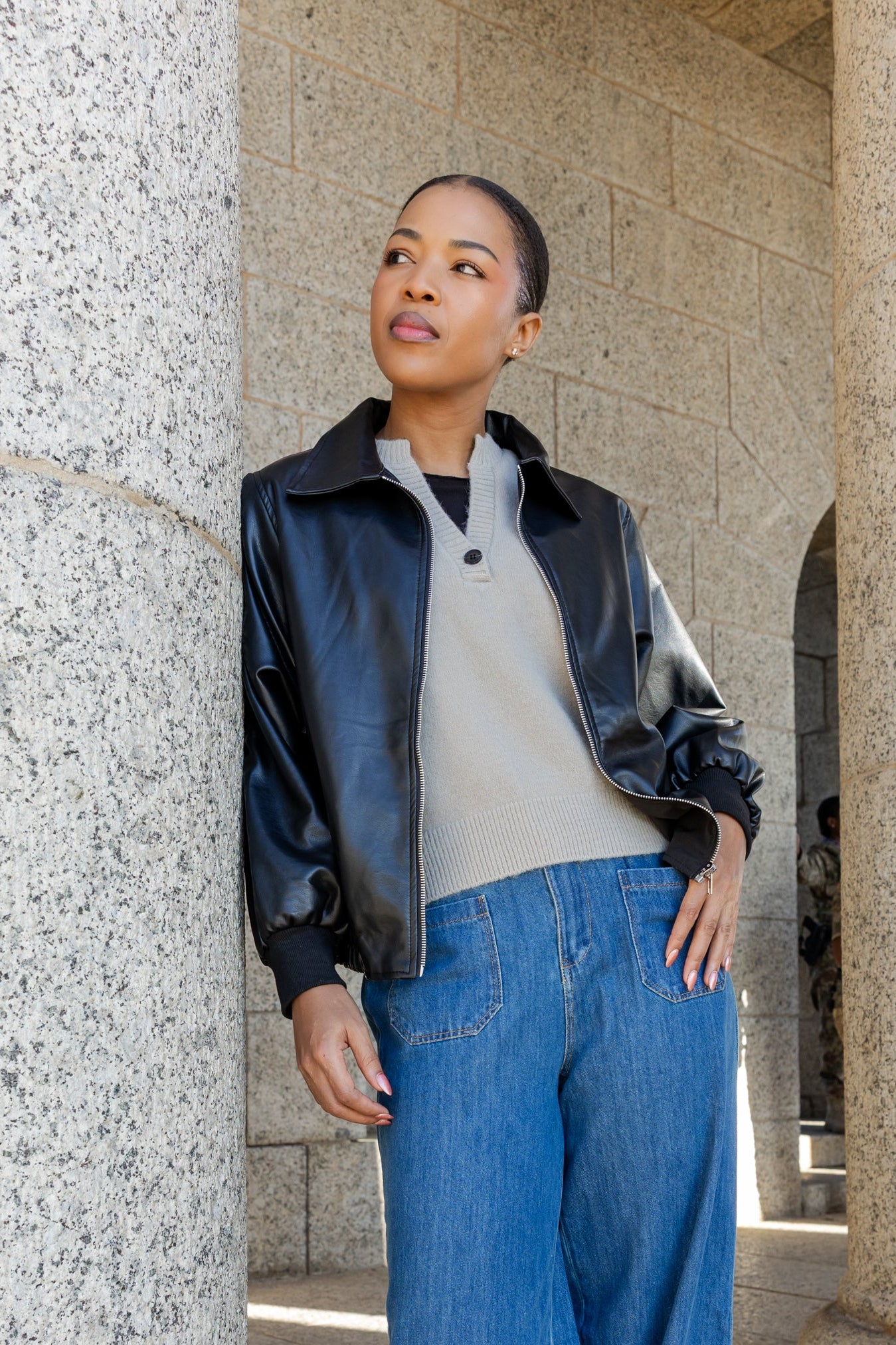 Santa Monica - Pleather Zipper Jacket, Black