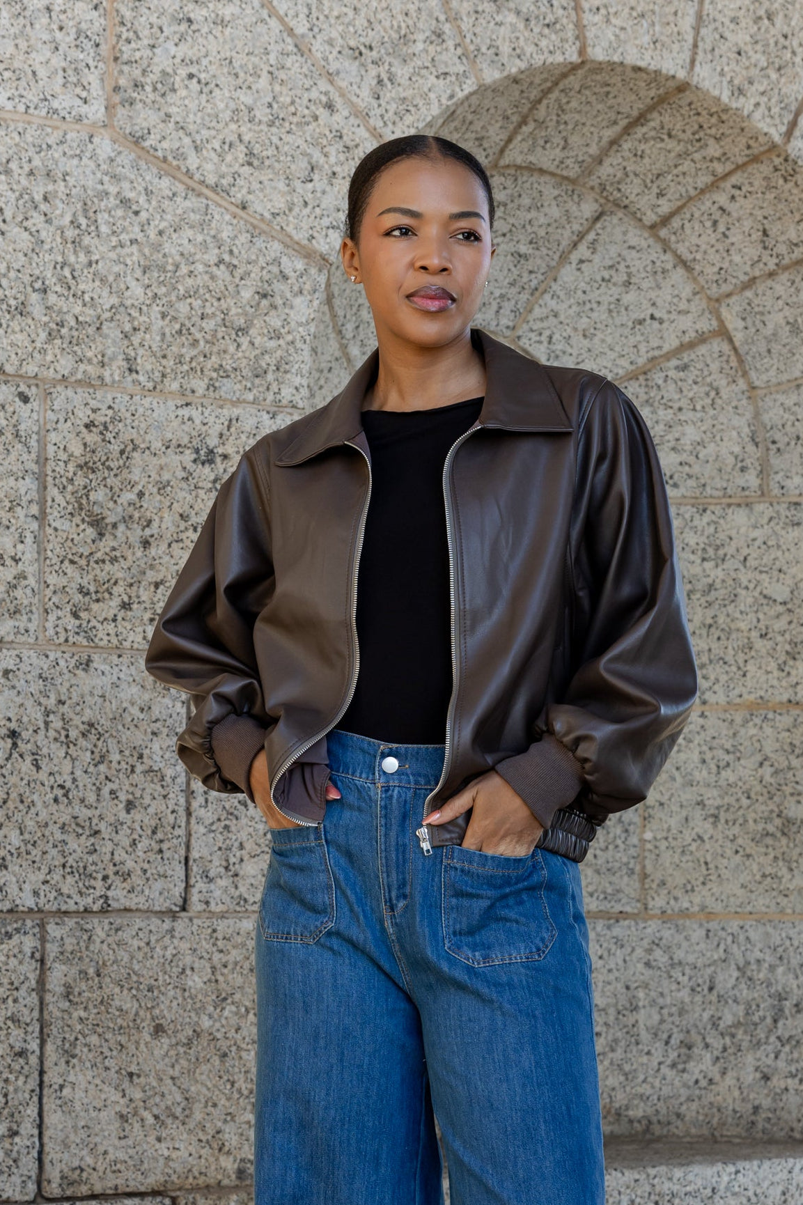 Santa Monica - Pleather Zipper Jacket, Choc