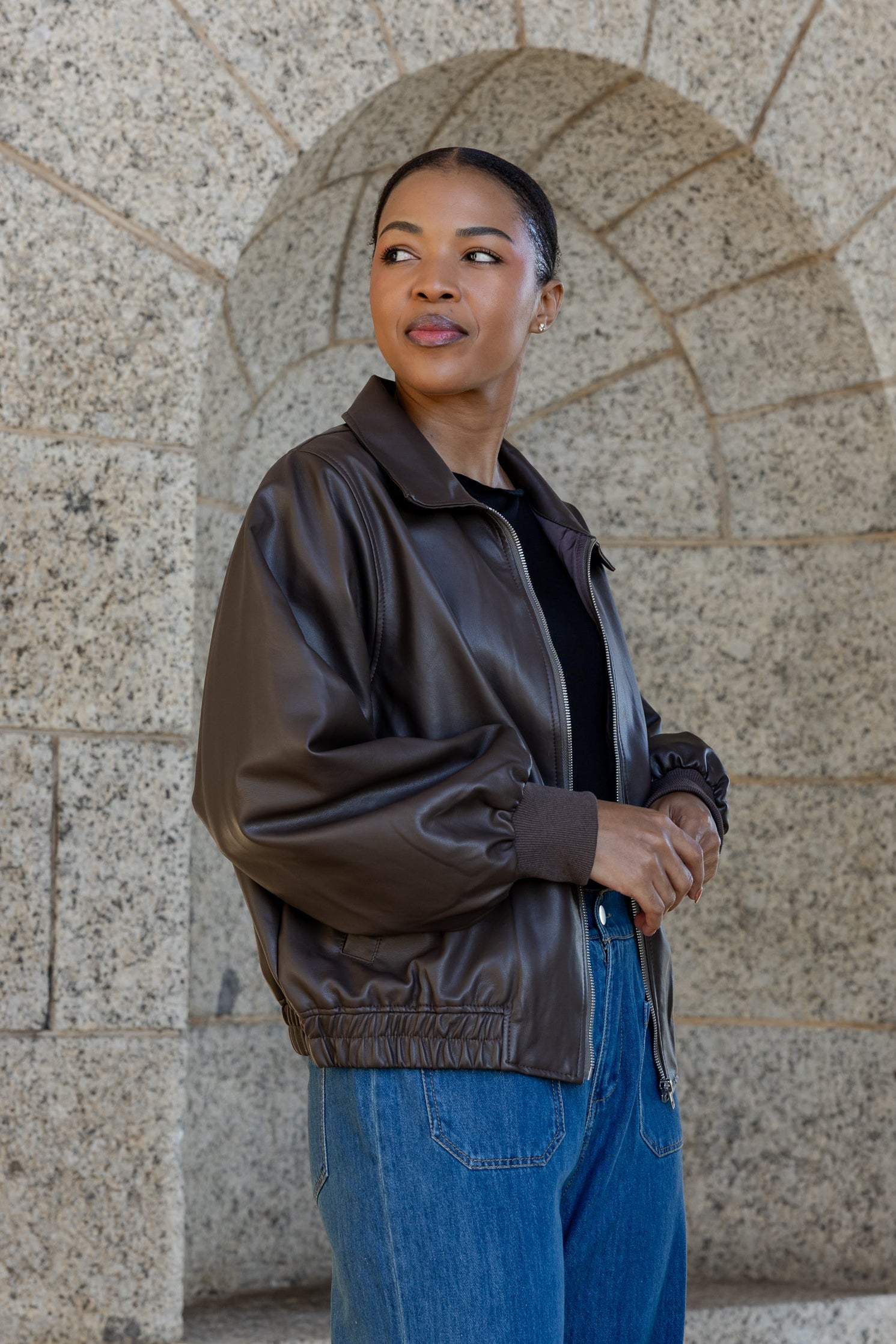 Santa Monica - Pleather Zipper Jacket, Choc