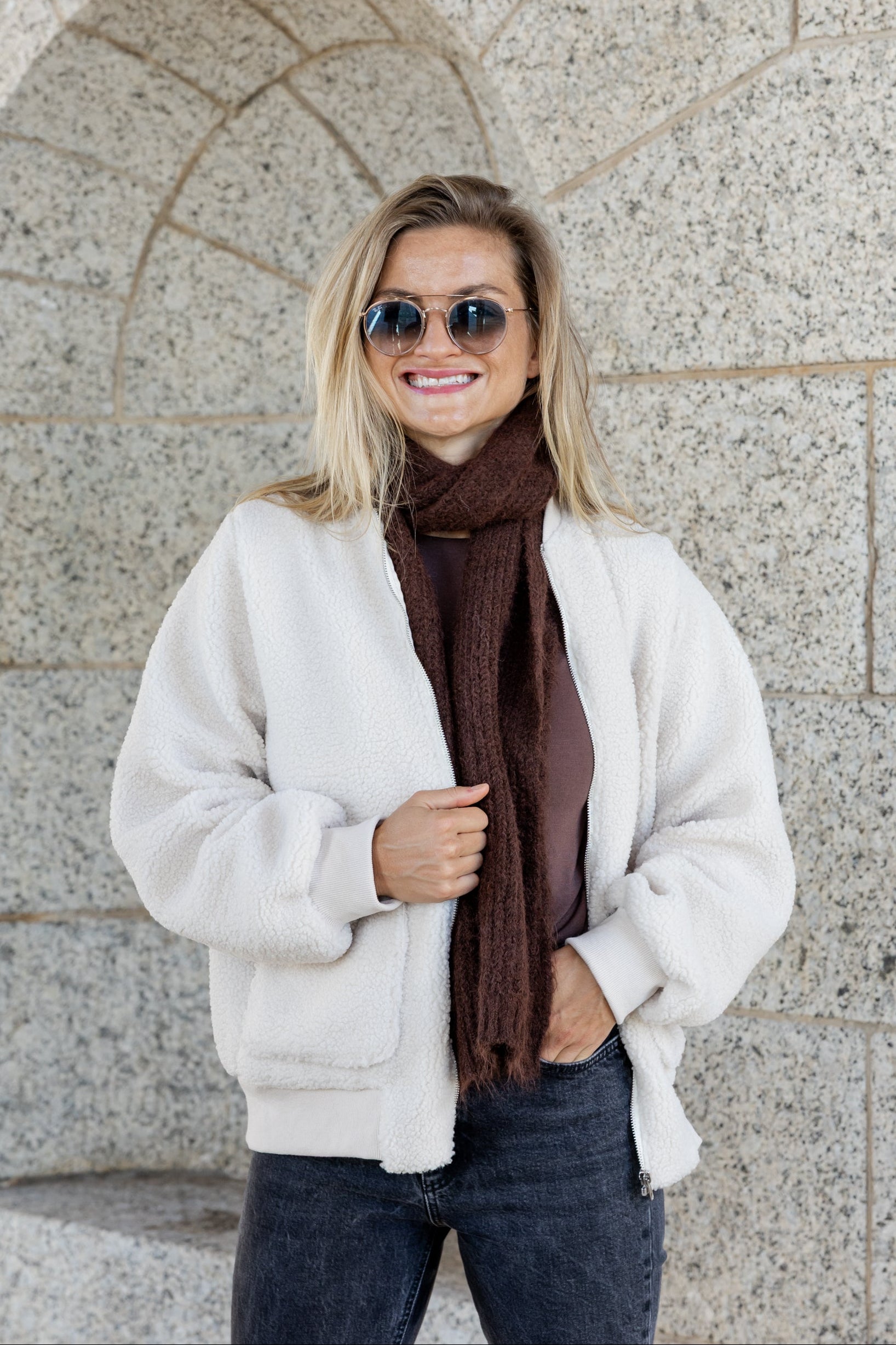 Arcadia - Teddy Fur Lined Jacket, Cream
