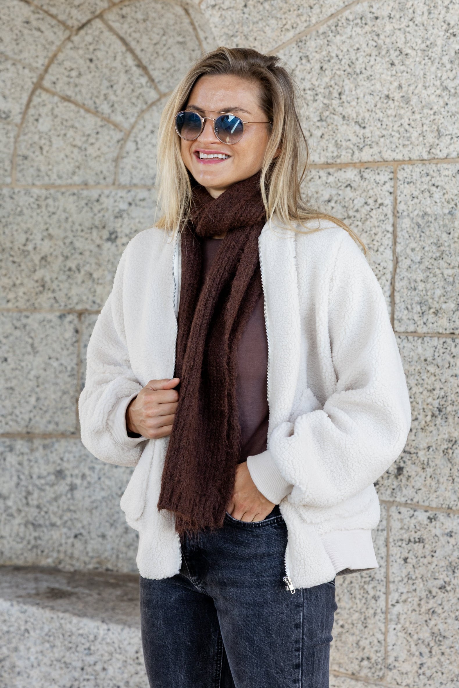 Arcadia - Teddy Fur Lined Jacket, Cream