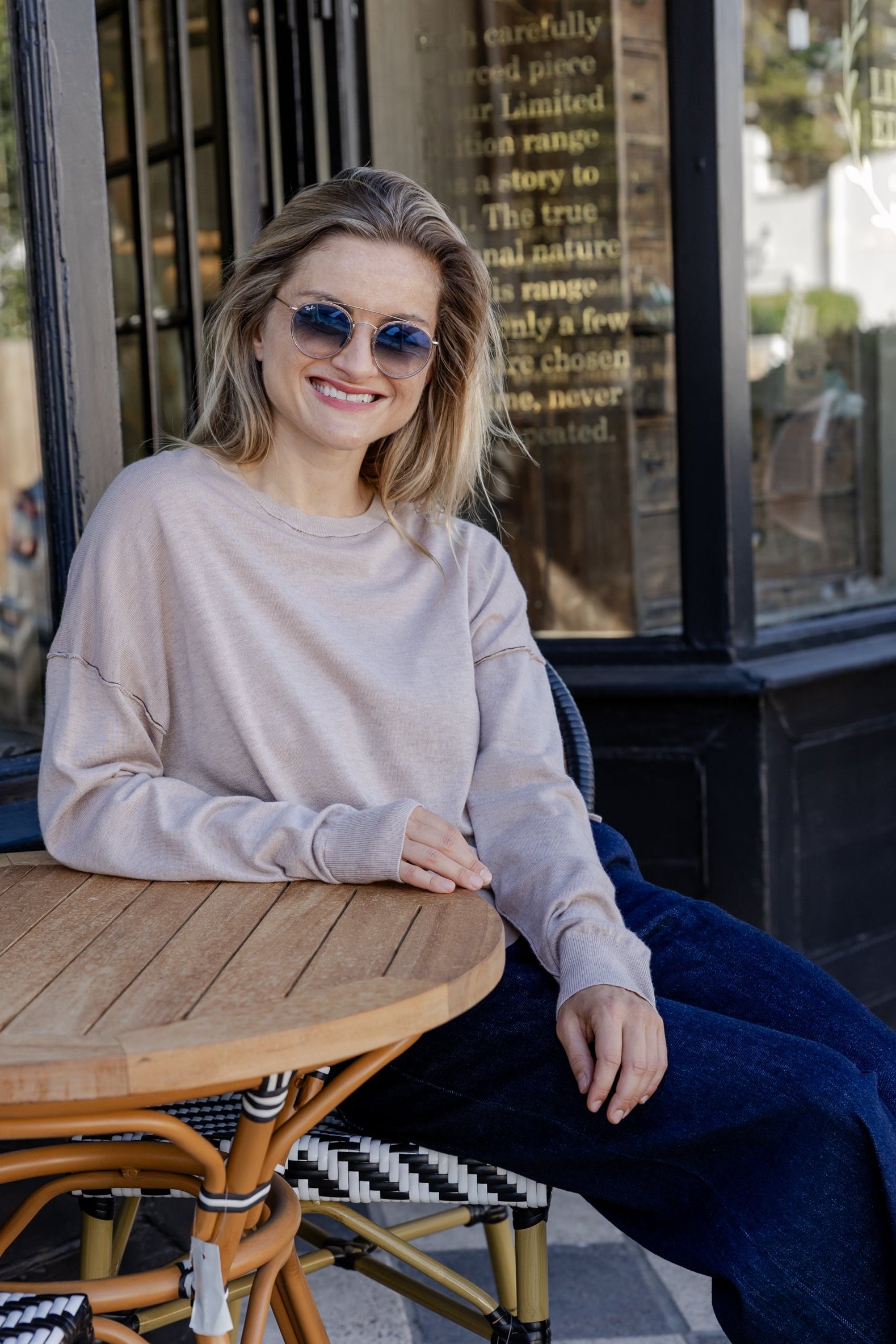 Irvine - Classic Crew with Stitching Detail, Stone