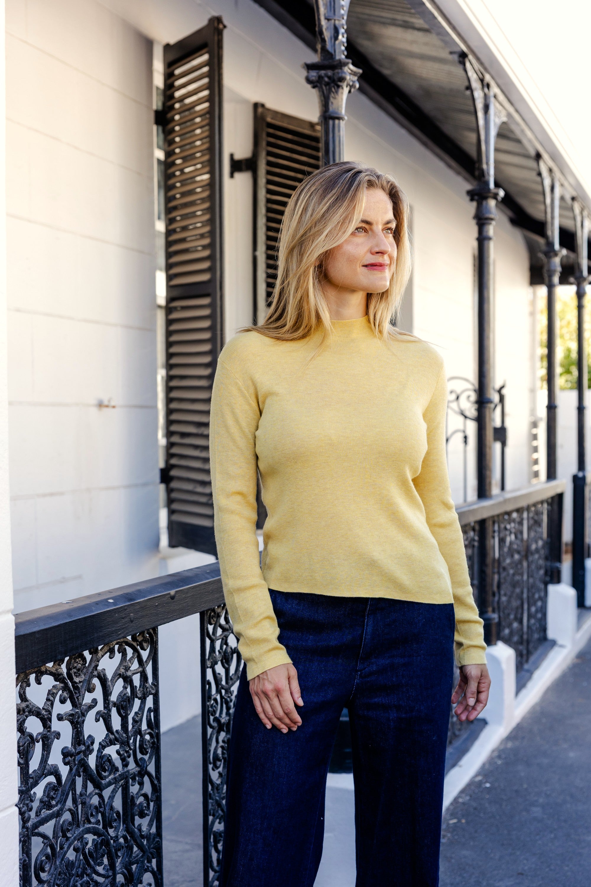 Lancaster - Fine Knit Funnel with Asymmetric Hem, Butter
