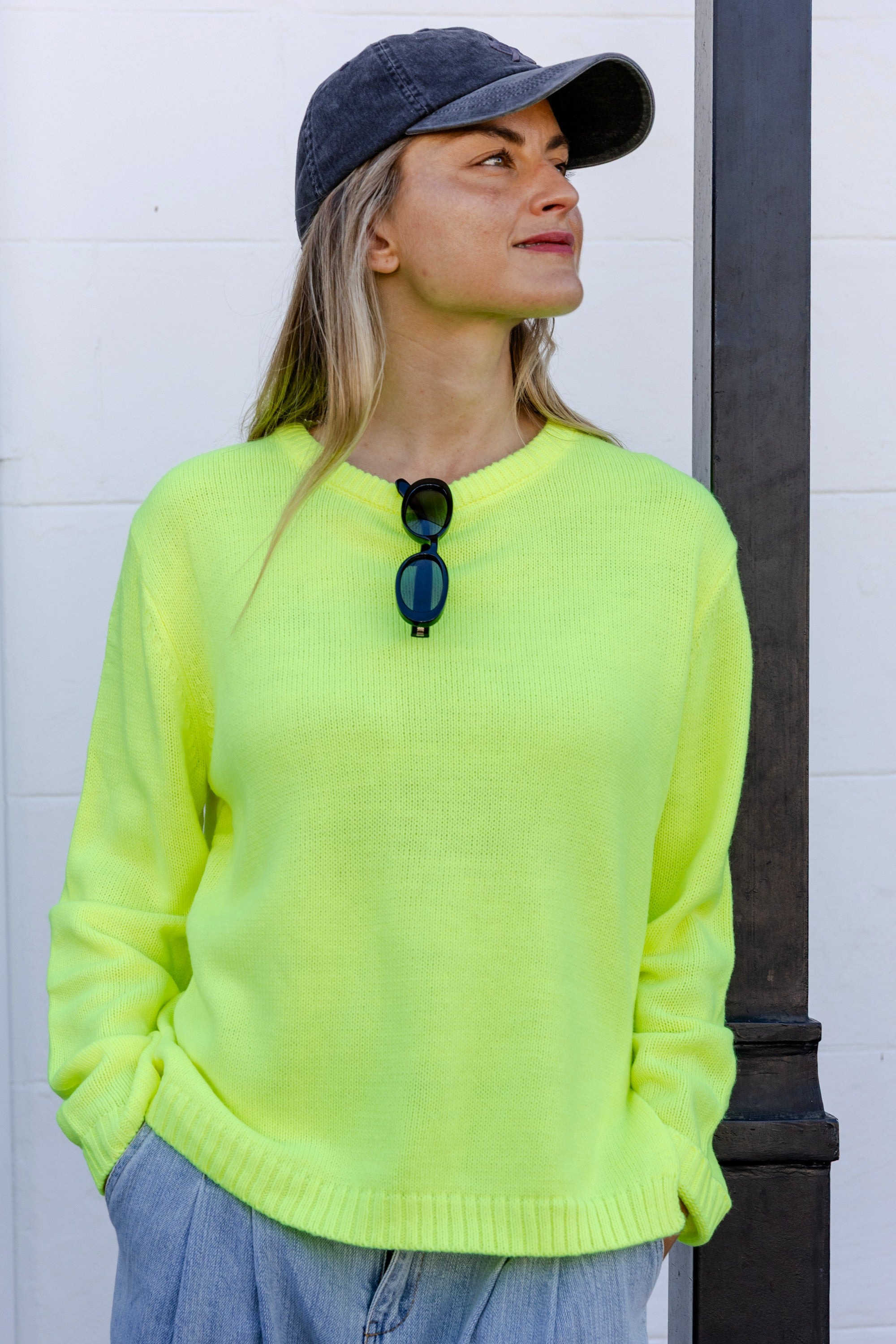 Luna - Neon Lime Crew Neck with Side Slit