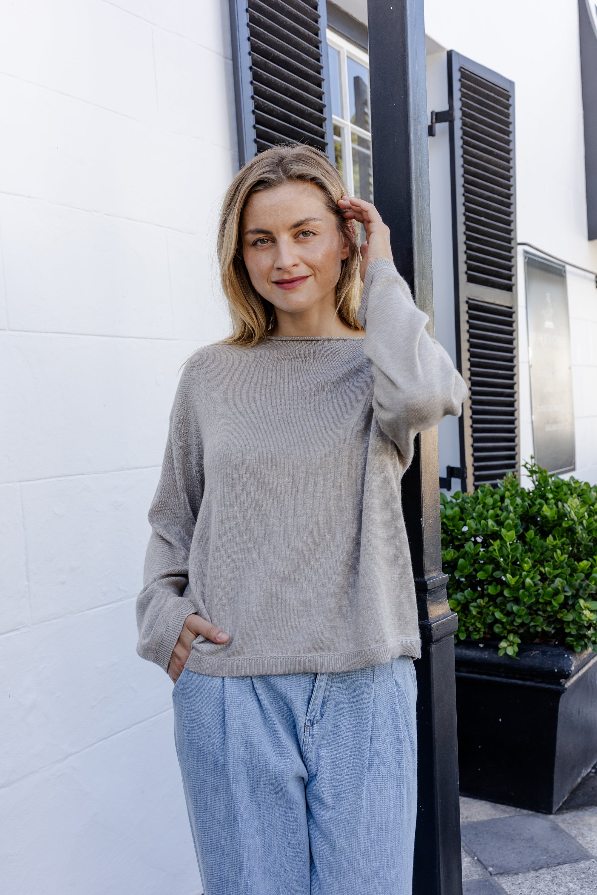 D’Aliso - Boxy Knit with Lurex, Stone