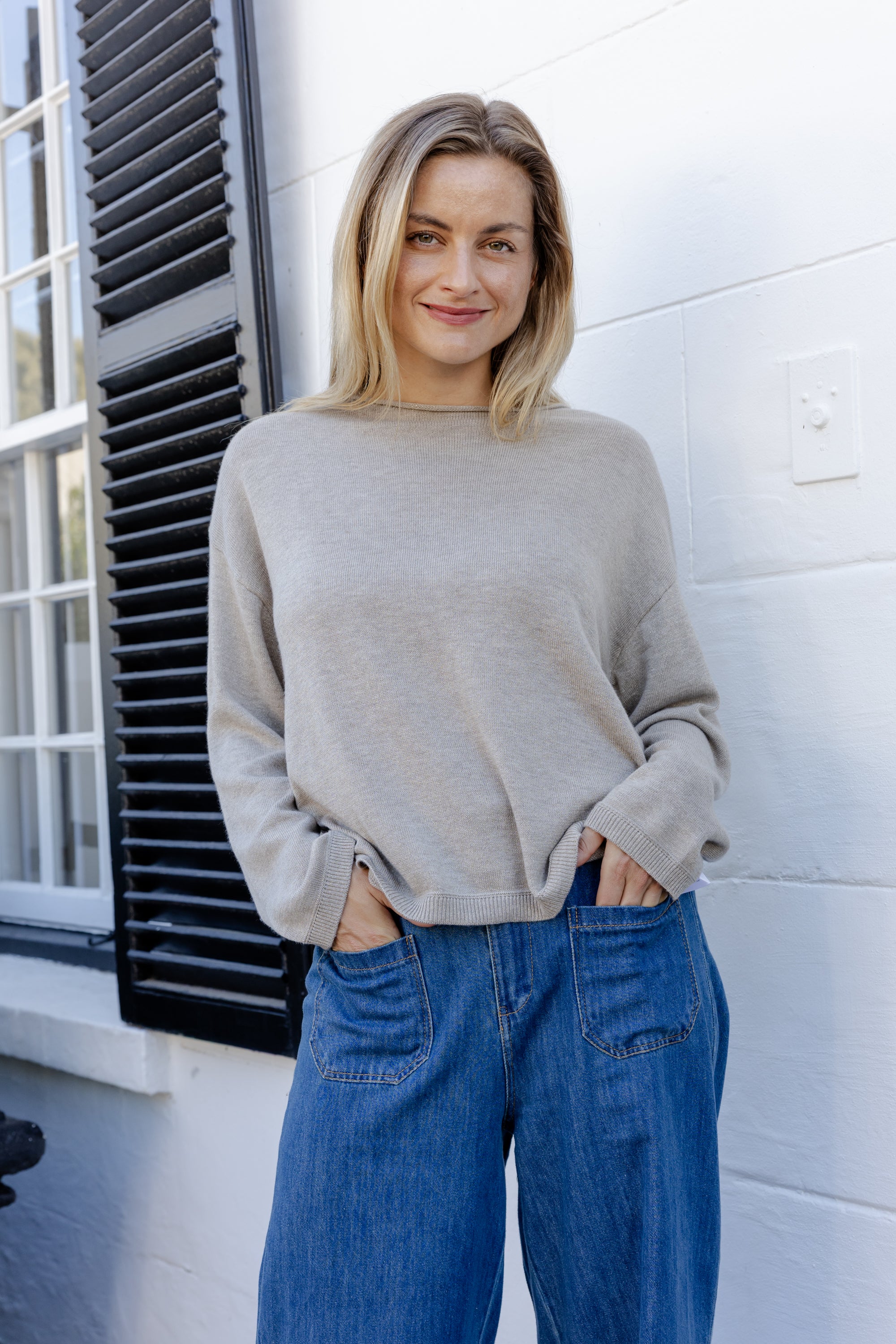 D’Aliso - Boxy Knit with Lurex, Stone