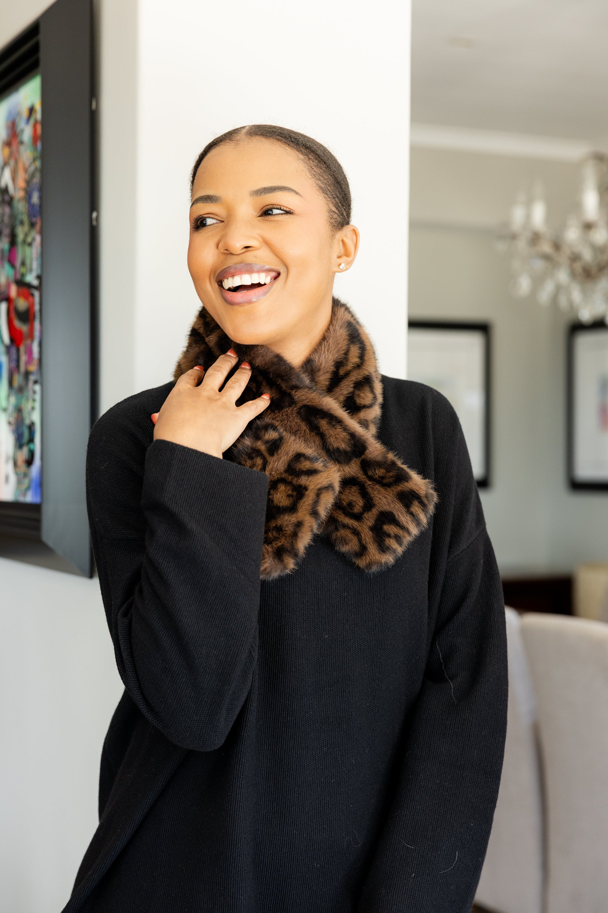 Animal Print Fur Neck Pull Through Scarf