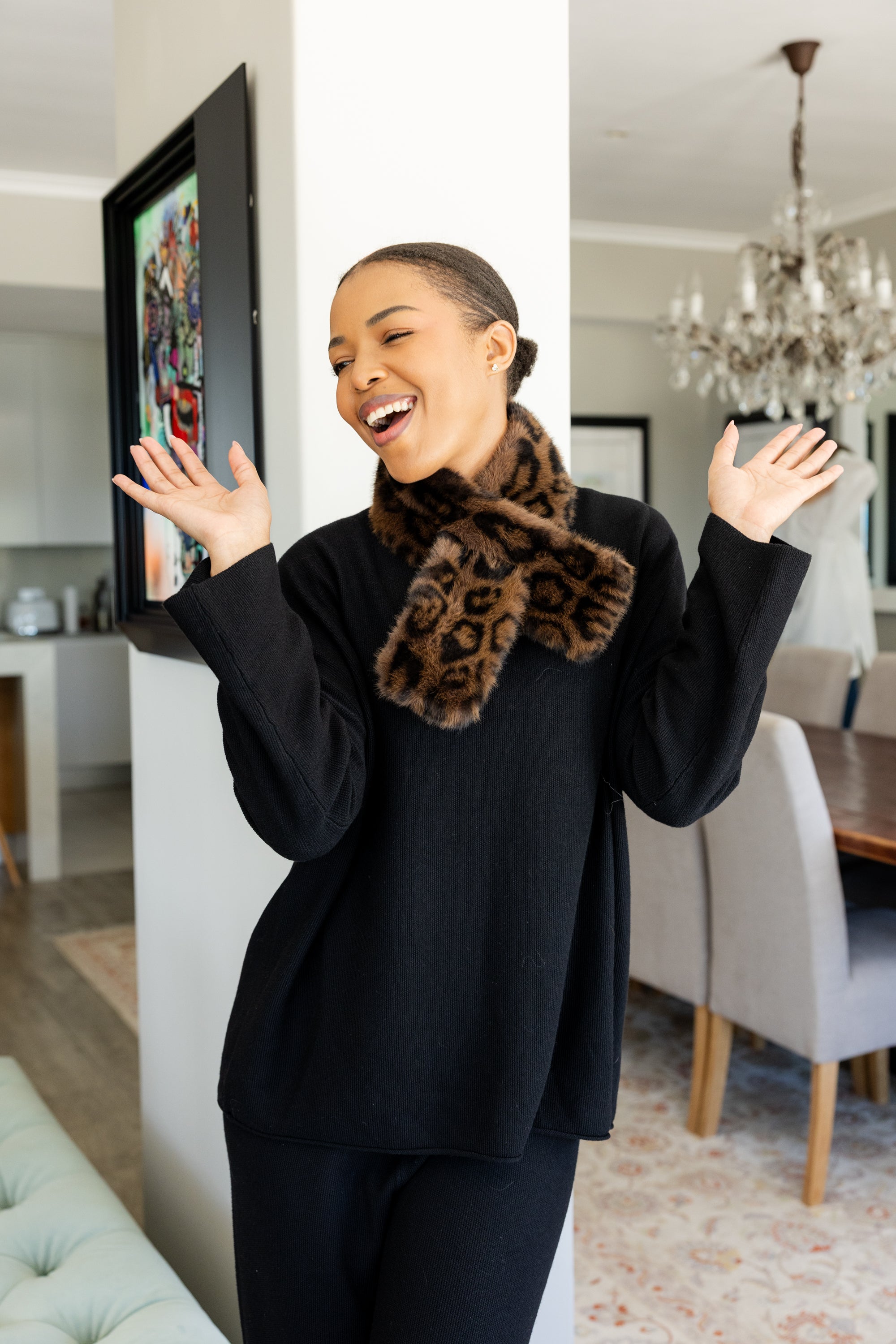 Animal Print Fur Neck Pull Through Scarf