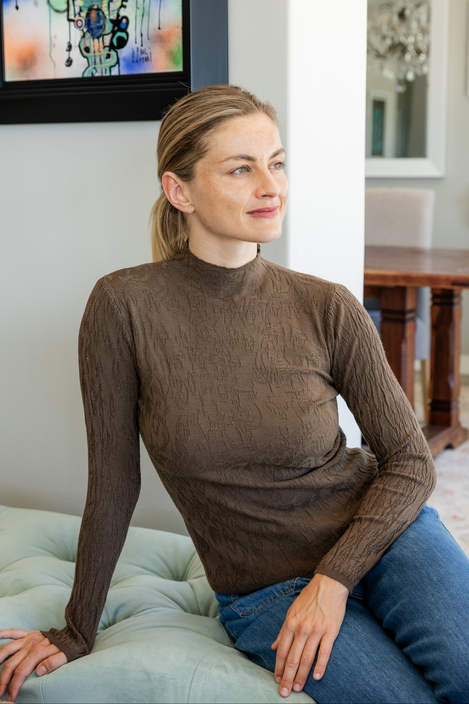 Turin - Embossed Fitted Funnel Neck, Choc