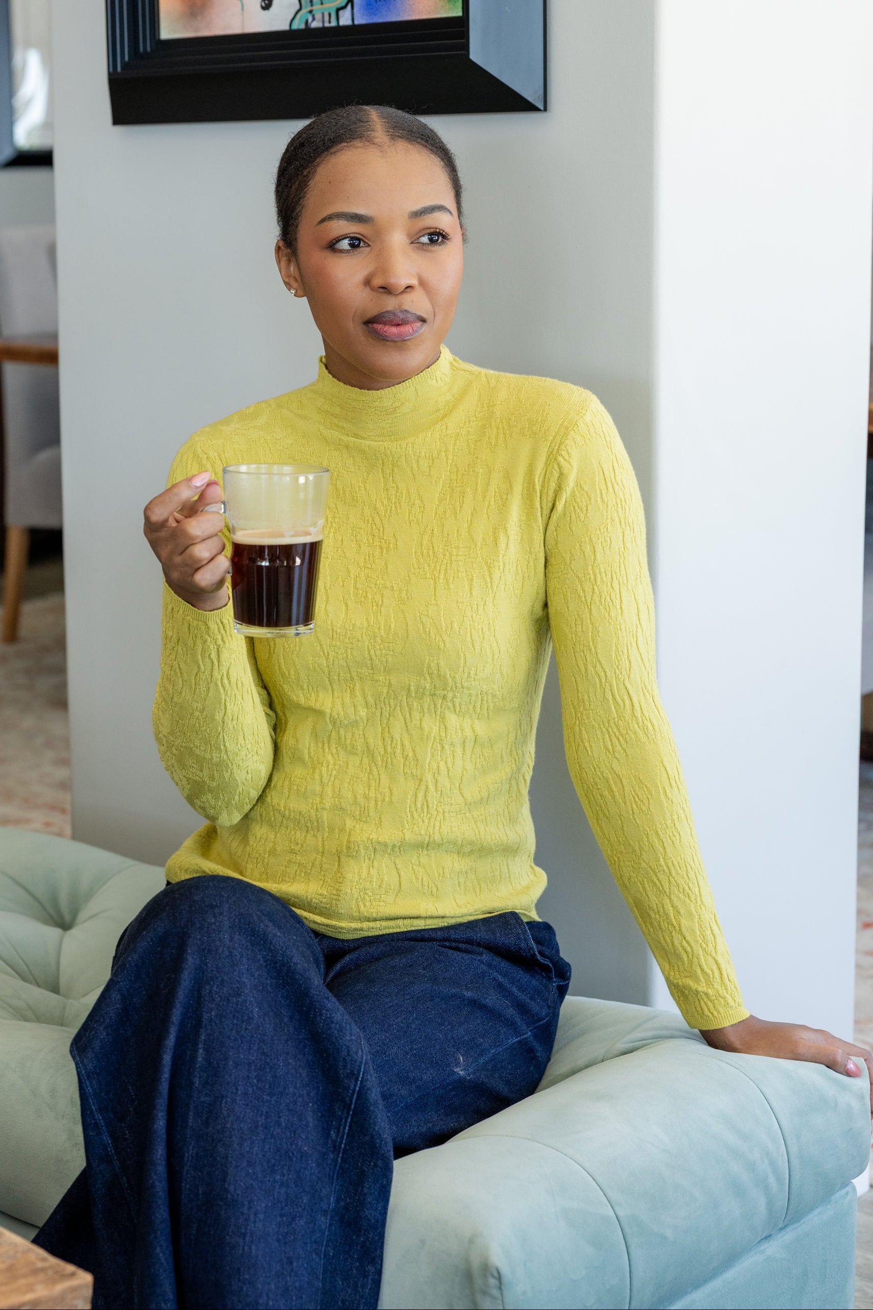 Turin - Embossed Fitted Funnel Neck, Buttercup