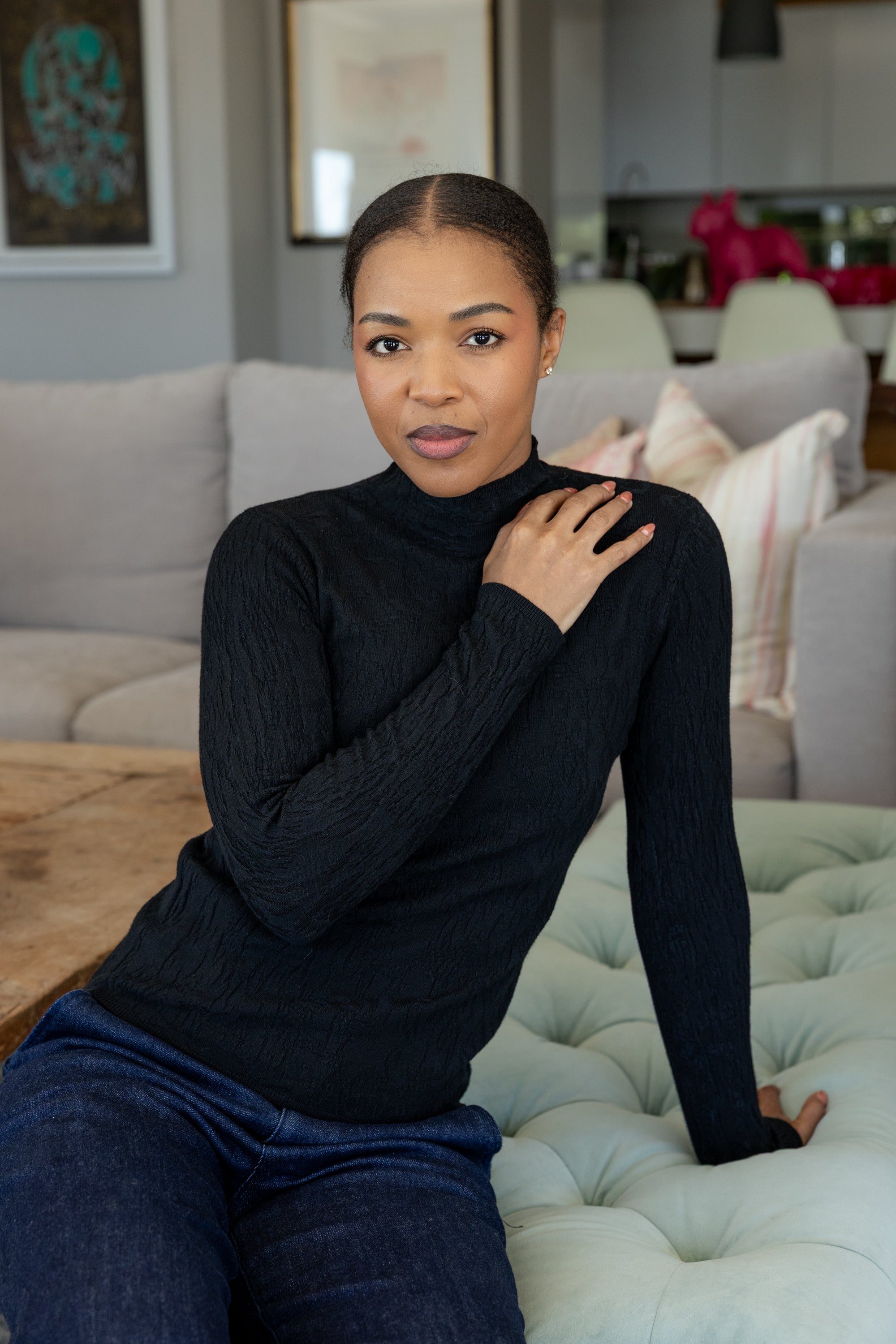 Turin - Embossed Fitted Funnel Neck, Black