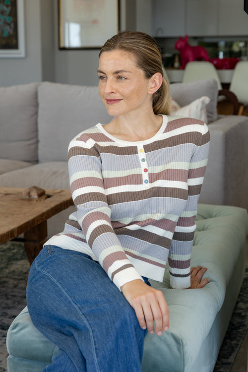 Asbury - Retro Stripe Knit with Multi Colour Buttons