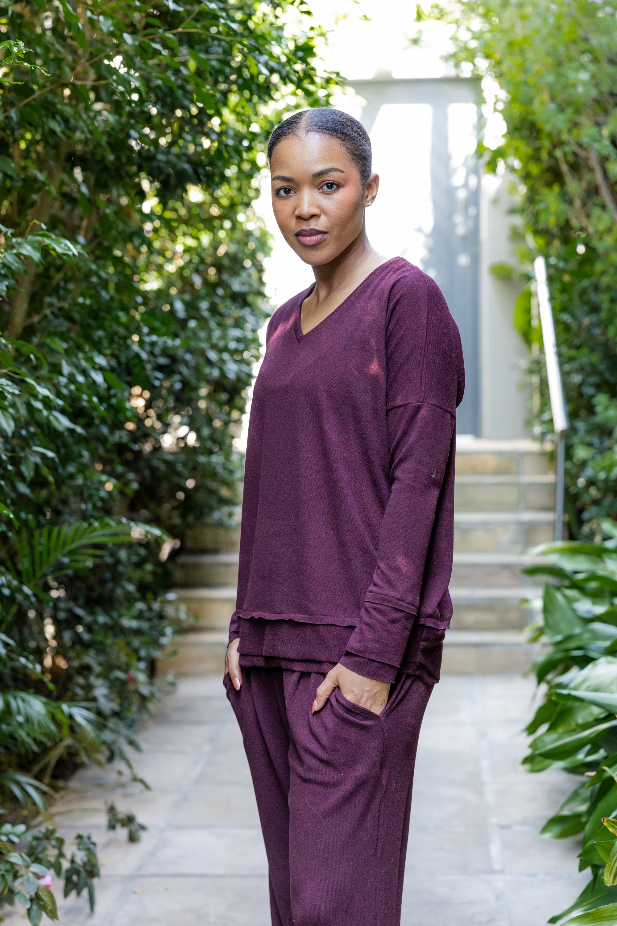 Adella - Super Soft Cut & Sew V Neck, Bordeaux