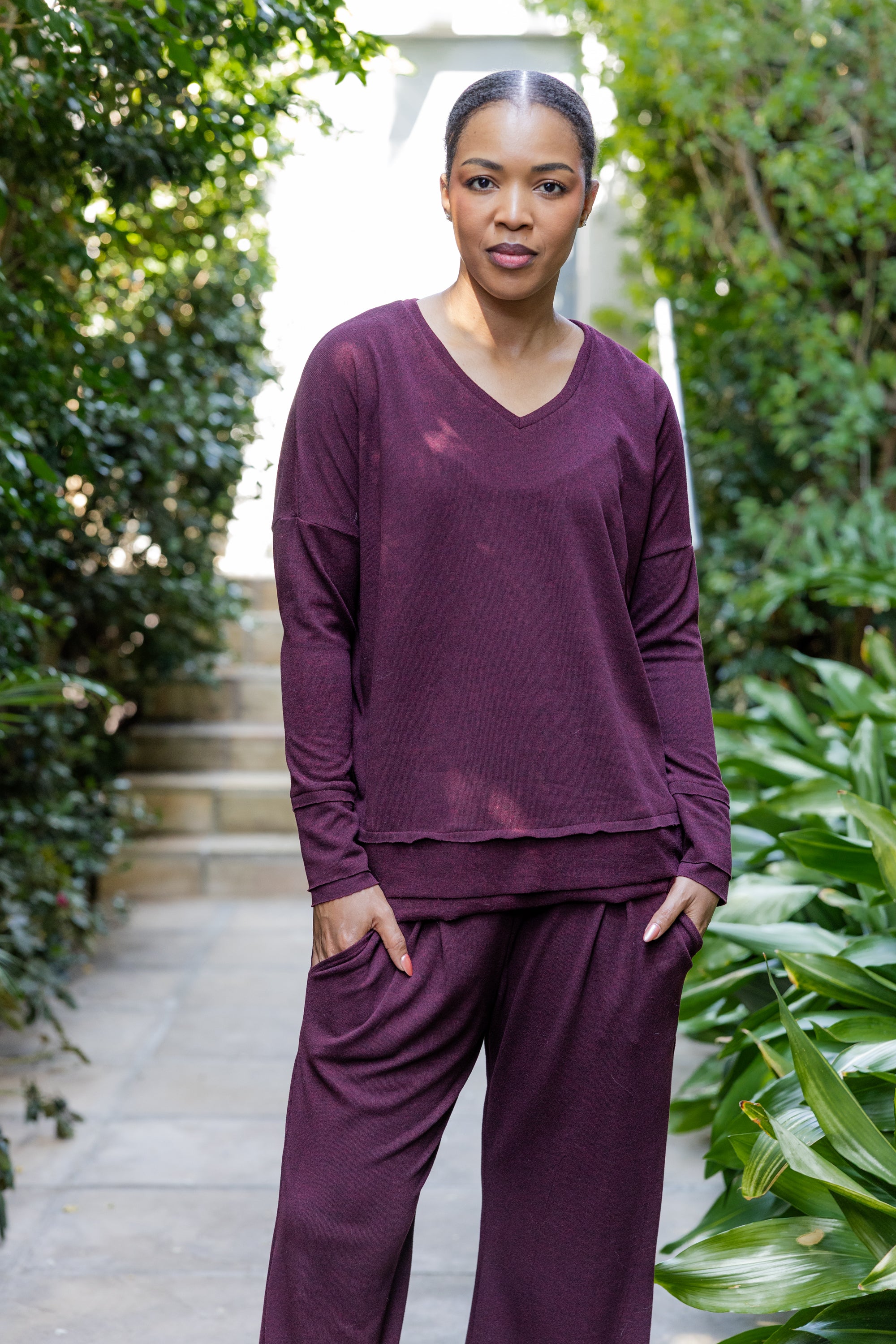 Adella - Super Soft Cut & Sew V Neck, Bordeaux