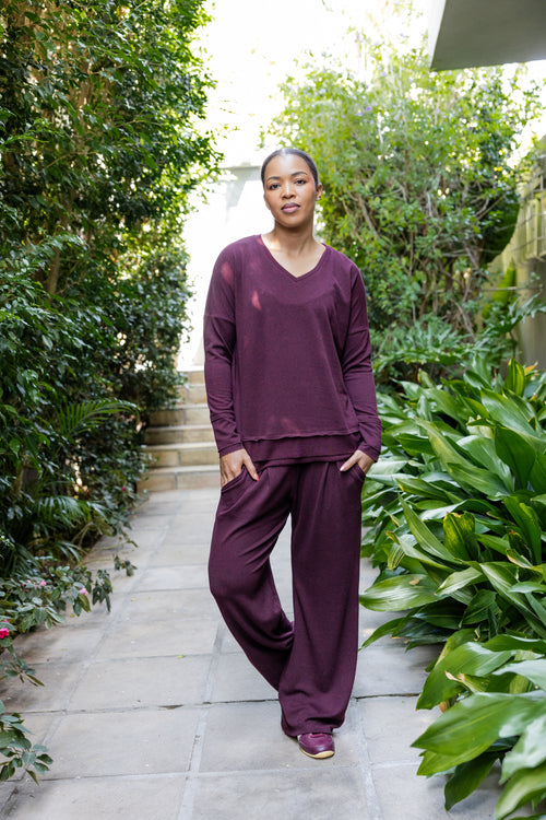 Adella - Super Soft Cut & Sew V Neck, Bordeaux