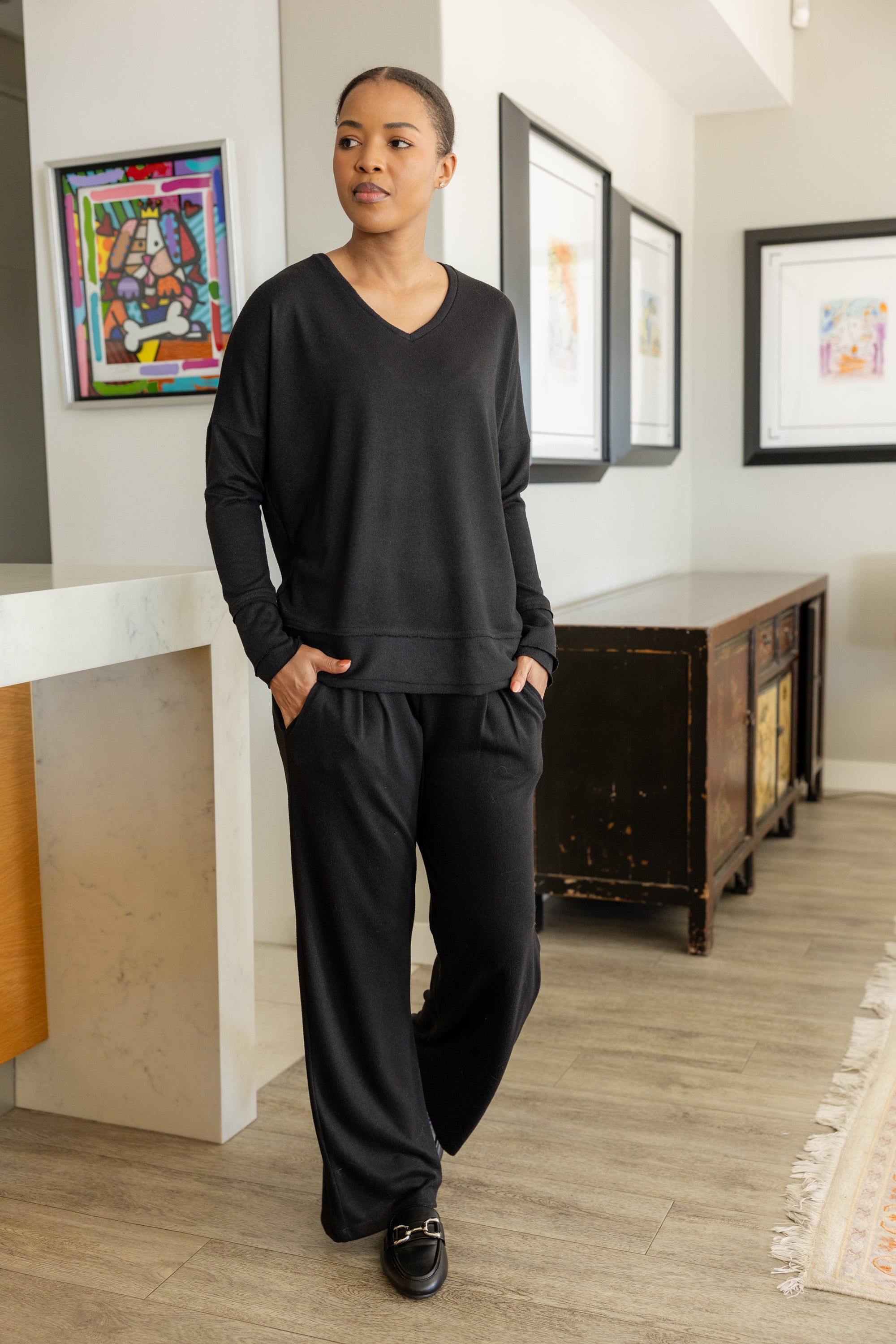 Alana - Super Soft Cut & Sew Wide Leg Pant, Black